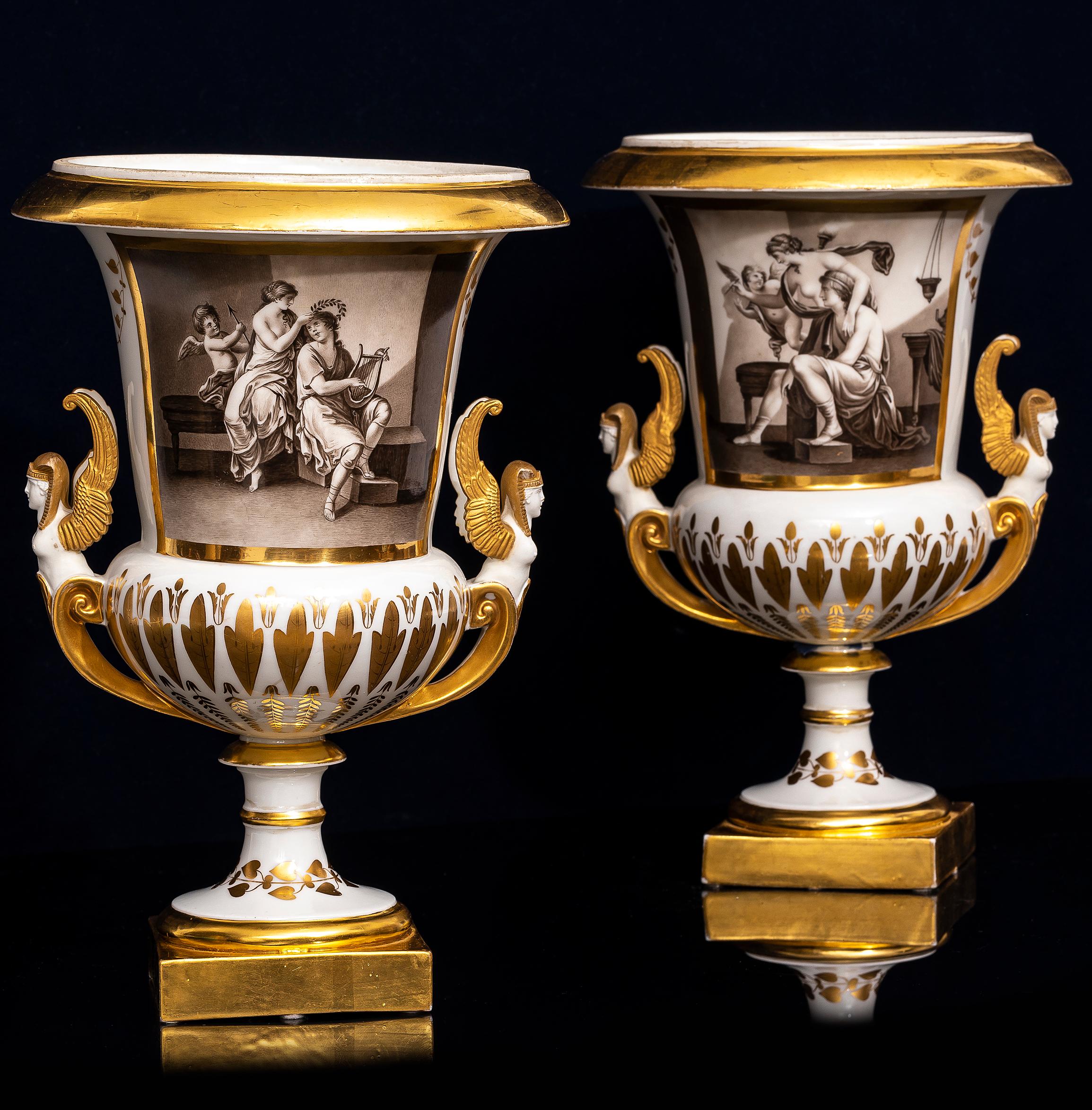 Français Paire de vases en porcelaine Locre de style néo-égyptien d'époque Empire français en vente