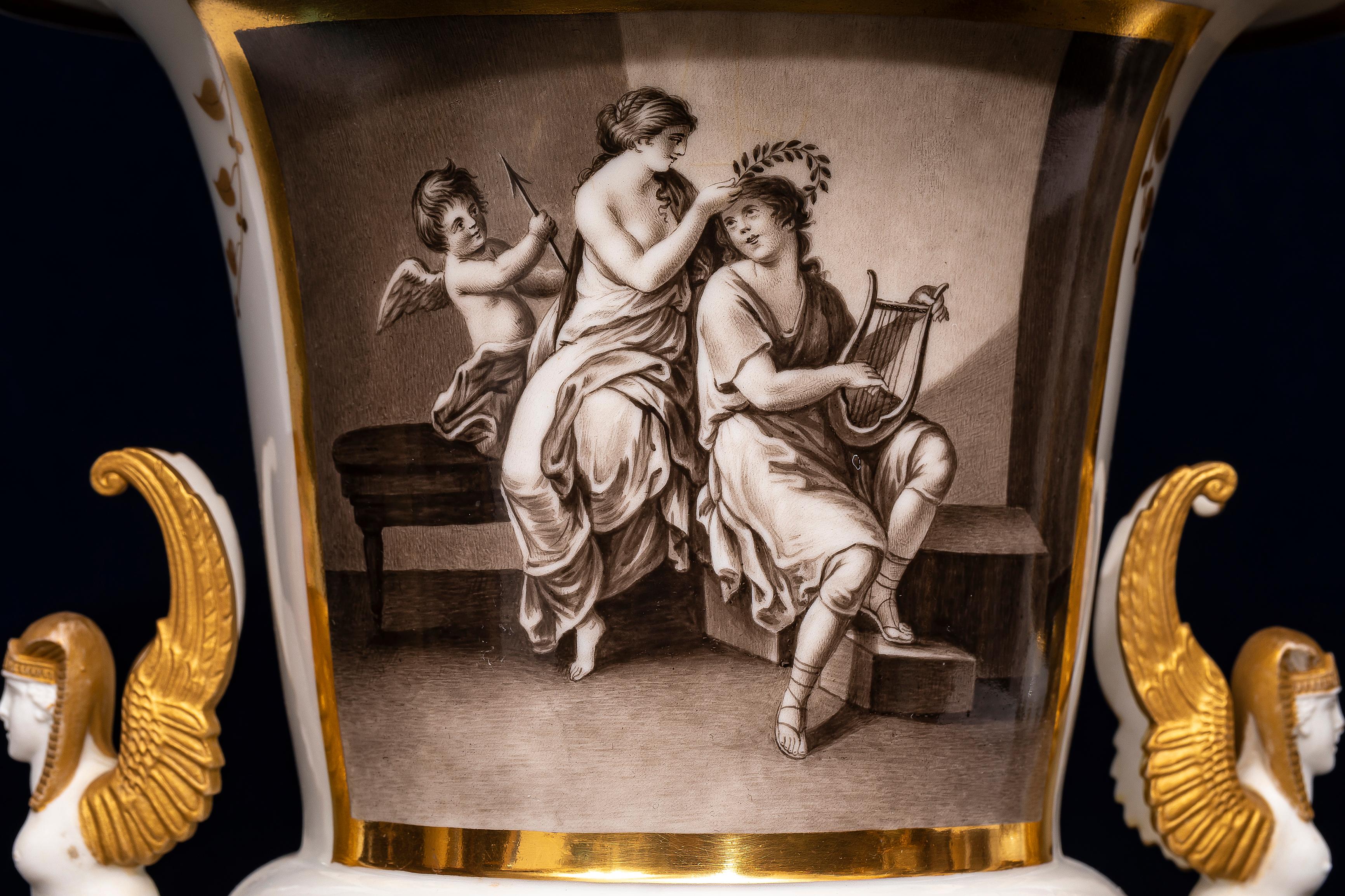 Porcelaine Paire de vases en porcelaine Locre de style néo-égyptien d'époque Empire français en vente