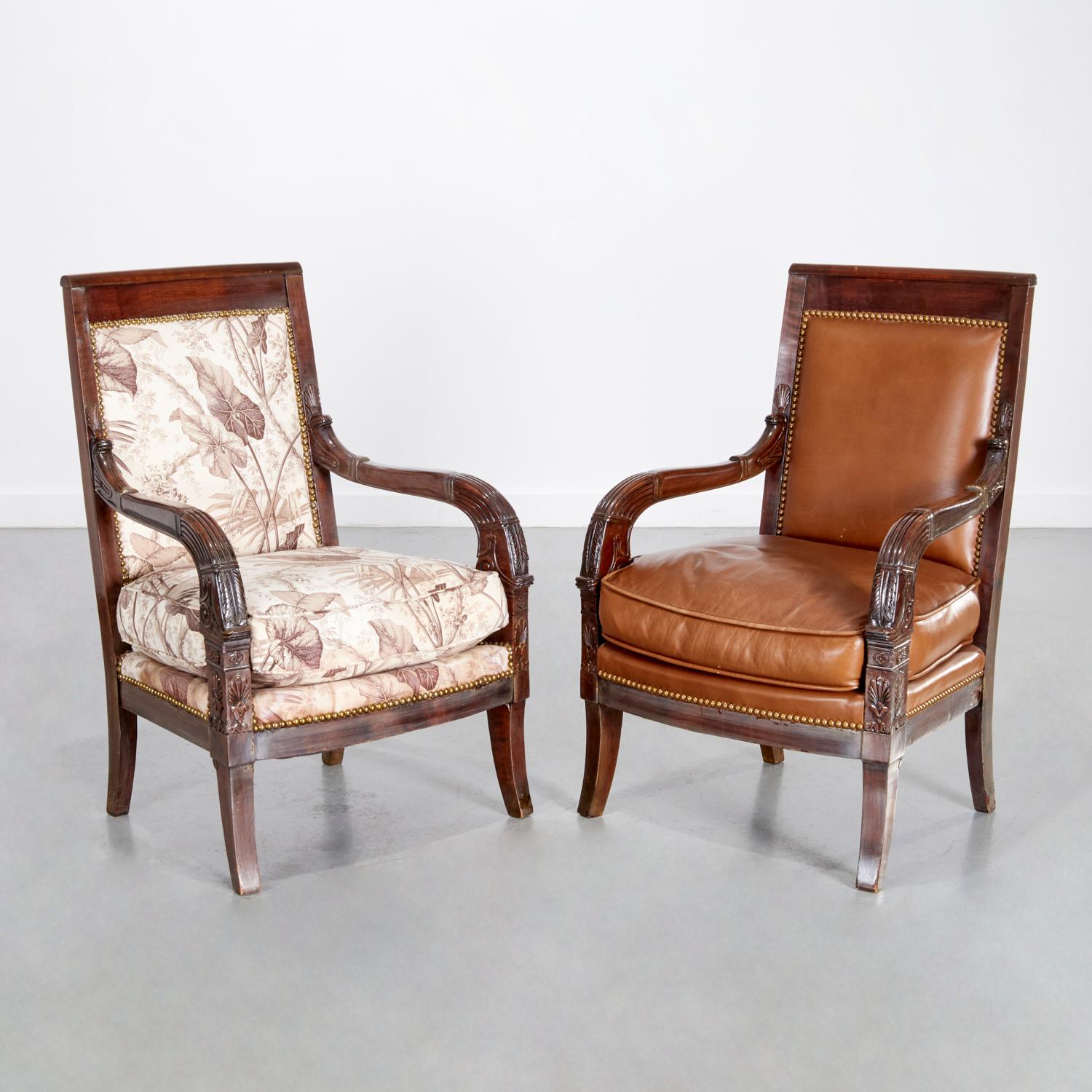 Paar französische Fauteuils aus der Empire-Zeit mit Vintage-Polsterung,  Anfang 19. Jh. im Angebot 3