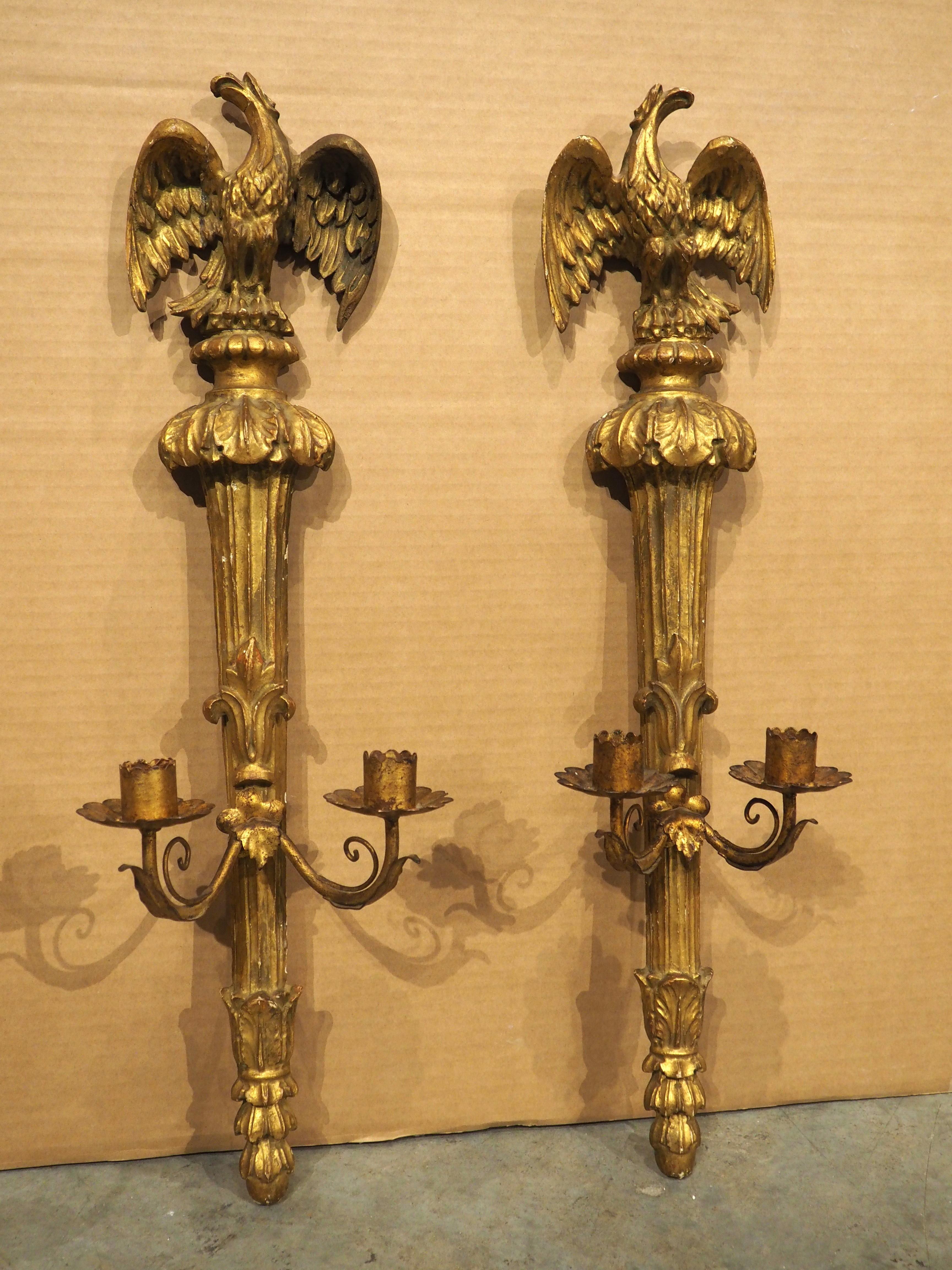 Paire d'appliques en bois doré d'époque Empire français, vers 1815 en vente 3