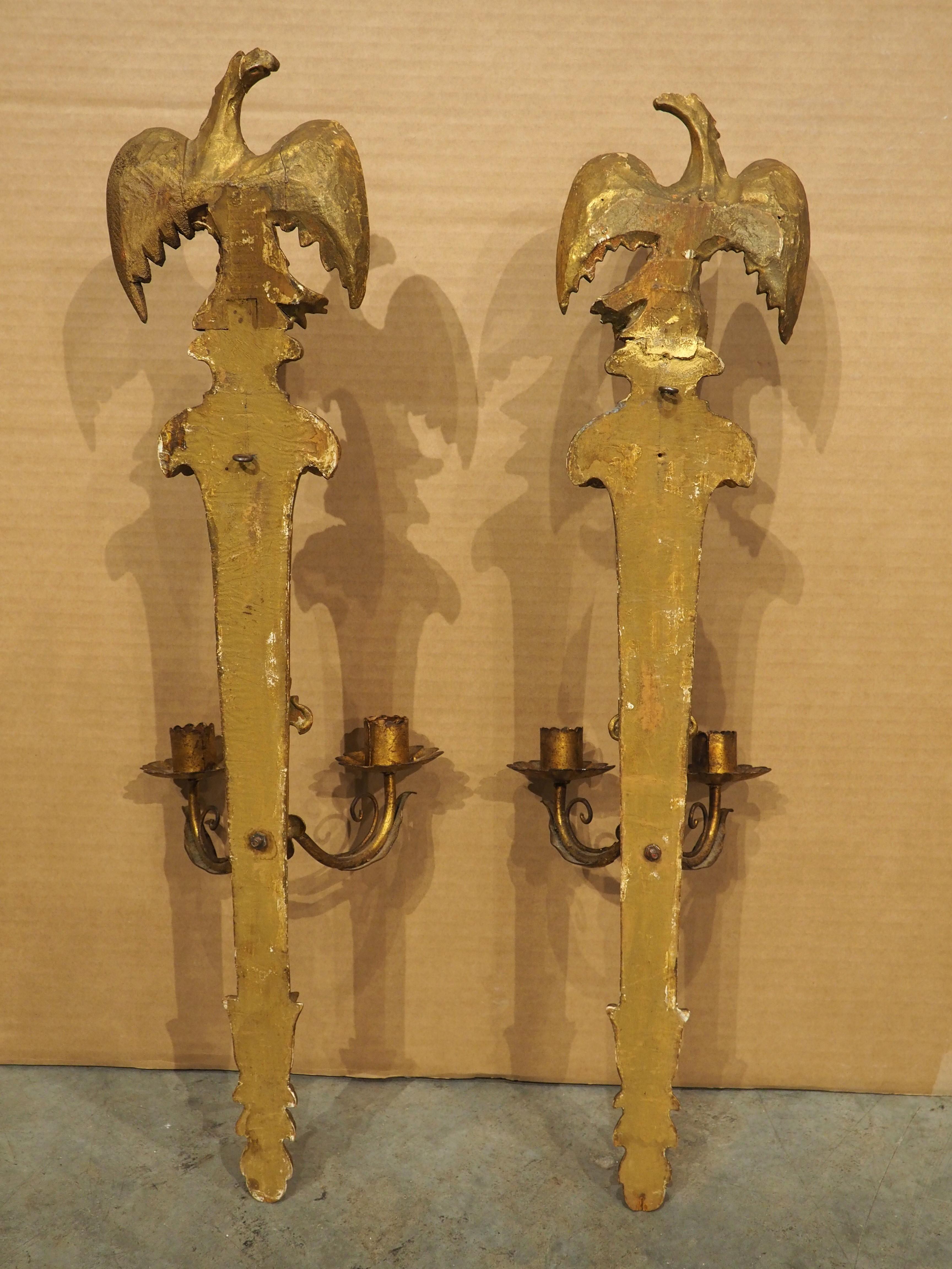Pair of French Empire Period Giltwood Eagle Sconces, Circa 1815 For Sale 9