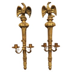 Pair of French Empire Period Giltwood Eagle Sconces, Circa 1815
