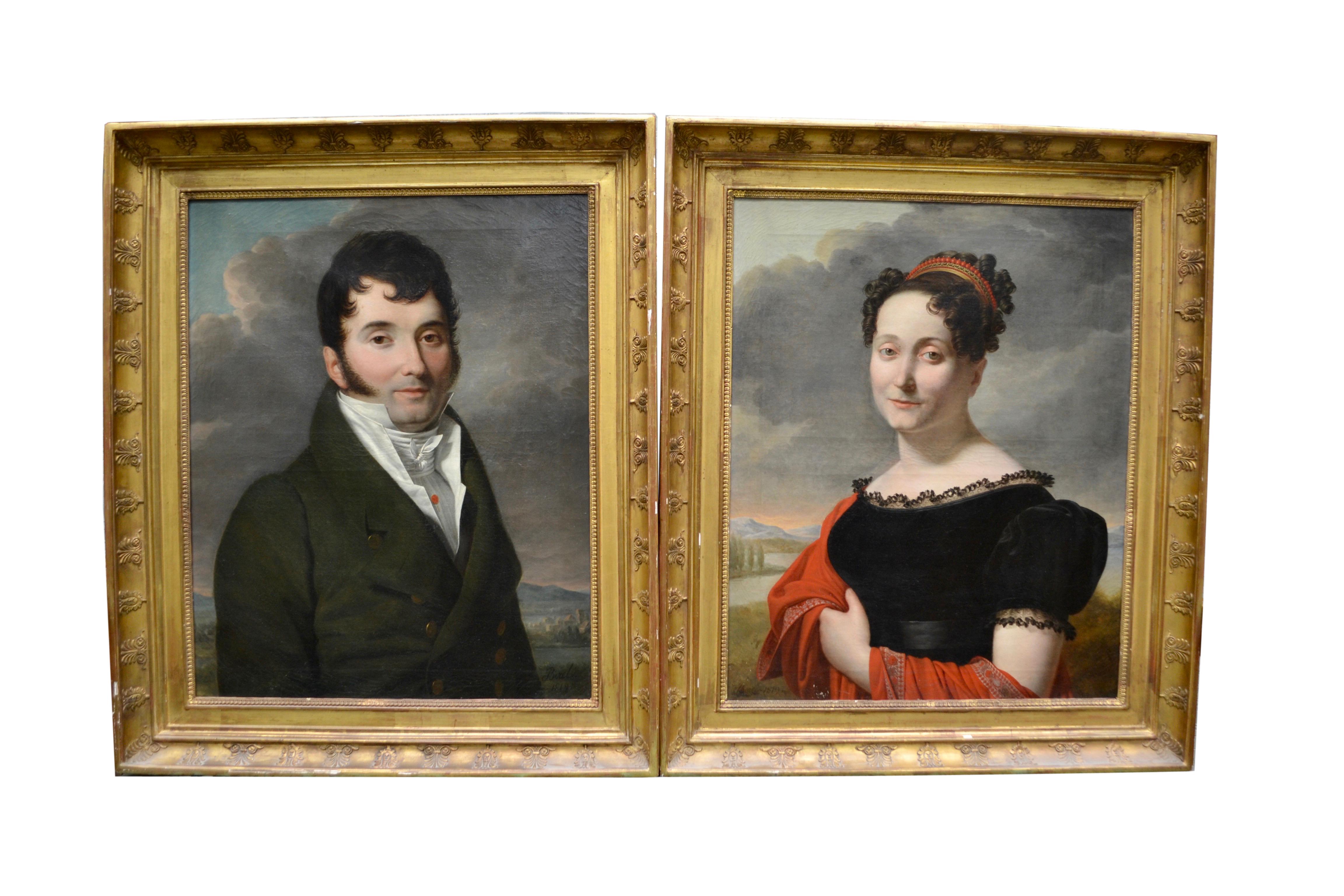 Paar französische Empire-Porträts eines aristokratischen Paares von Borel, datiert 1819 im Angebot 6