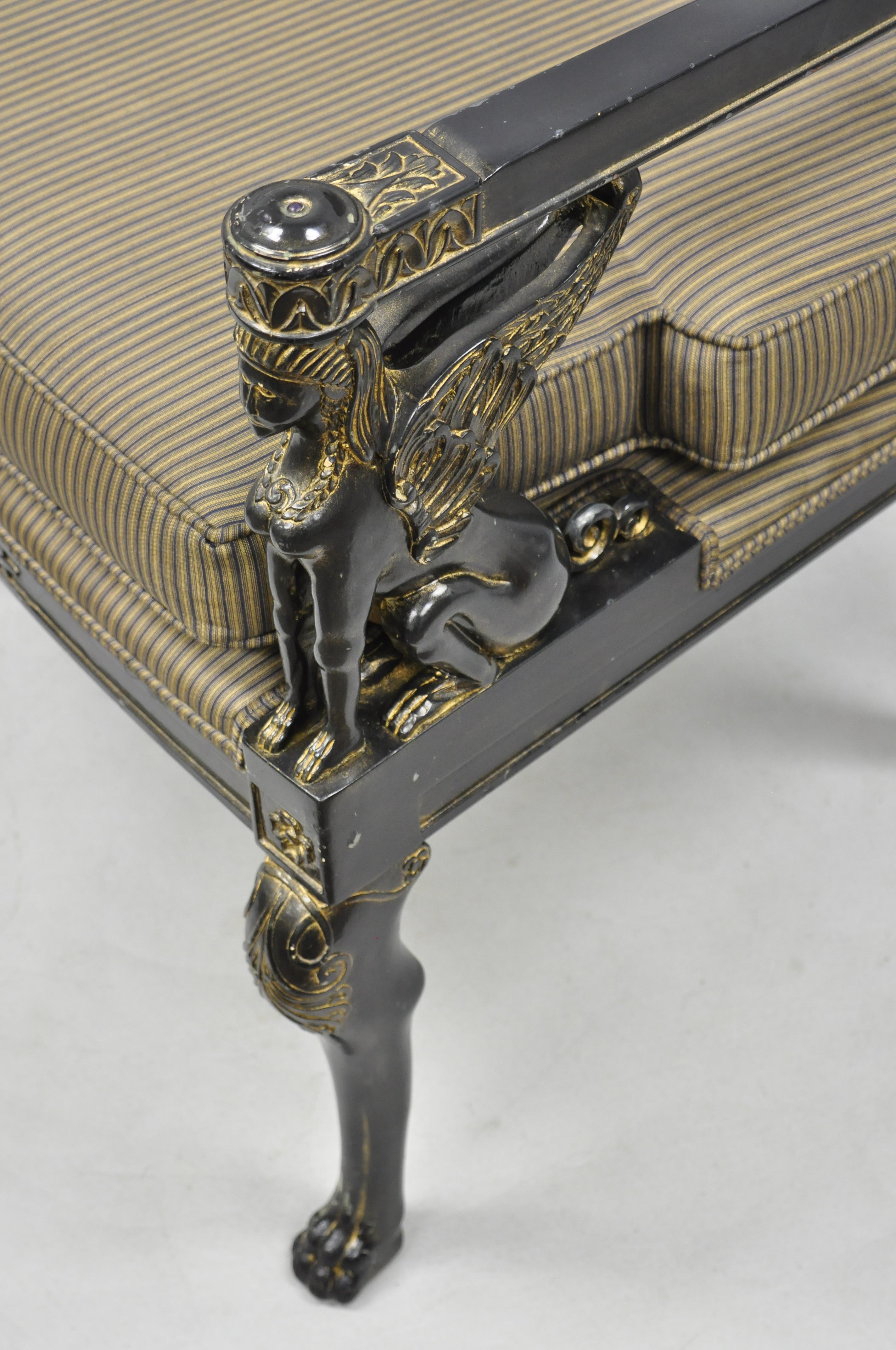 20th Century Pair of French Empire Regency Black Lacquer Chairs with Sphinx Figures, Lambert