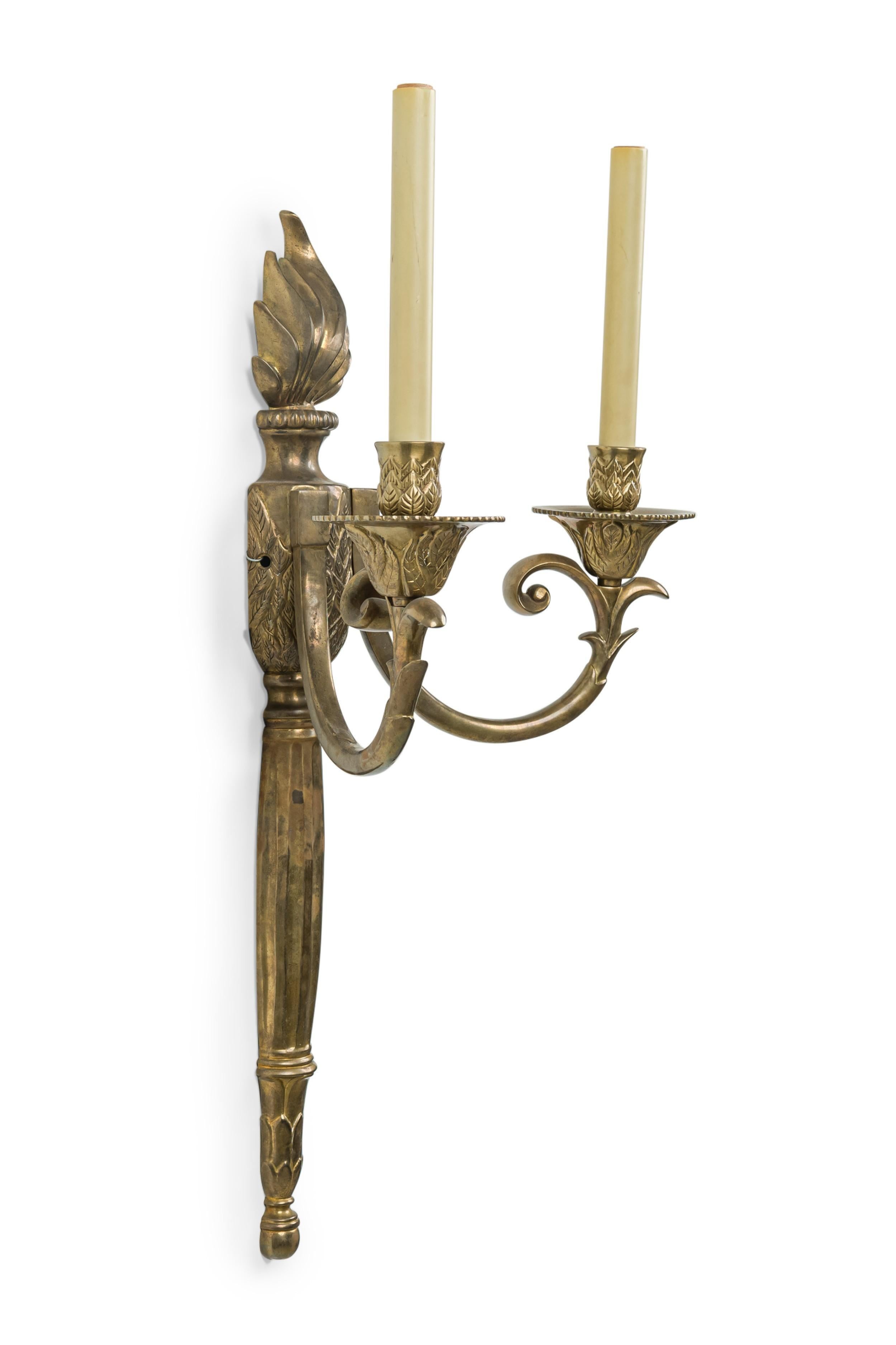 Pair Of French Empire Revival Bronze Two Light Wall Sconce In Good Condition For Sale In New York, NY