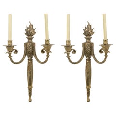 Pair Of French Empire Revival Bronze Two Light Wall Sconce