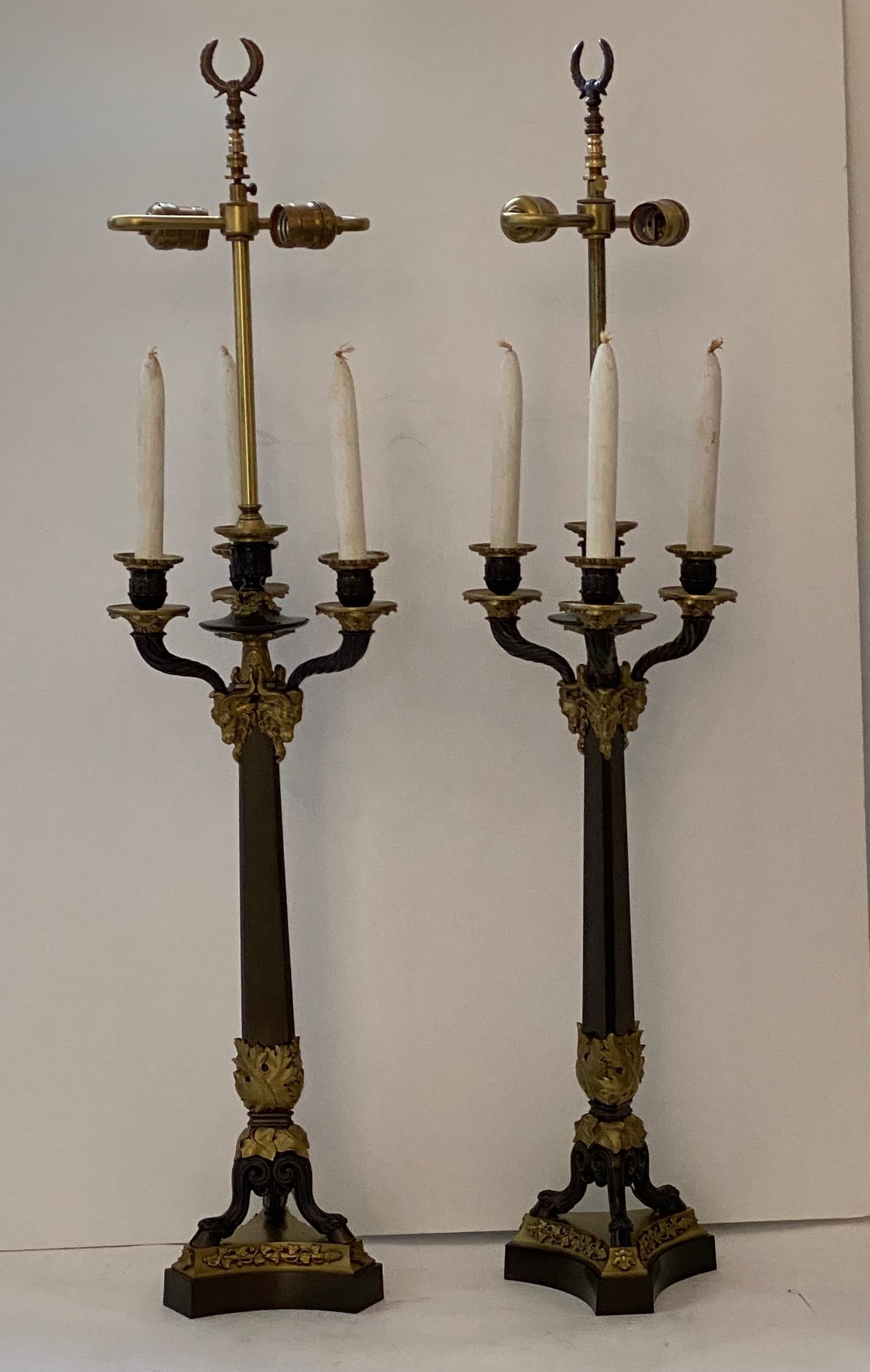 Pair of French Empire Revival Candleabra Table Lamps For Sale 4