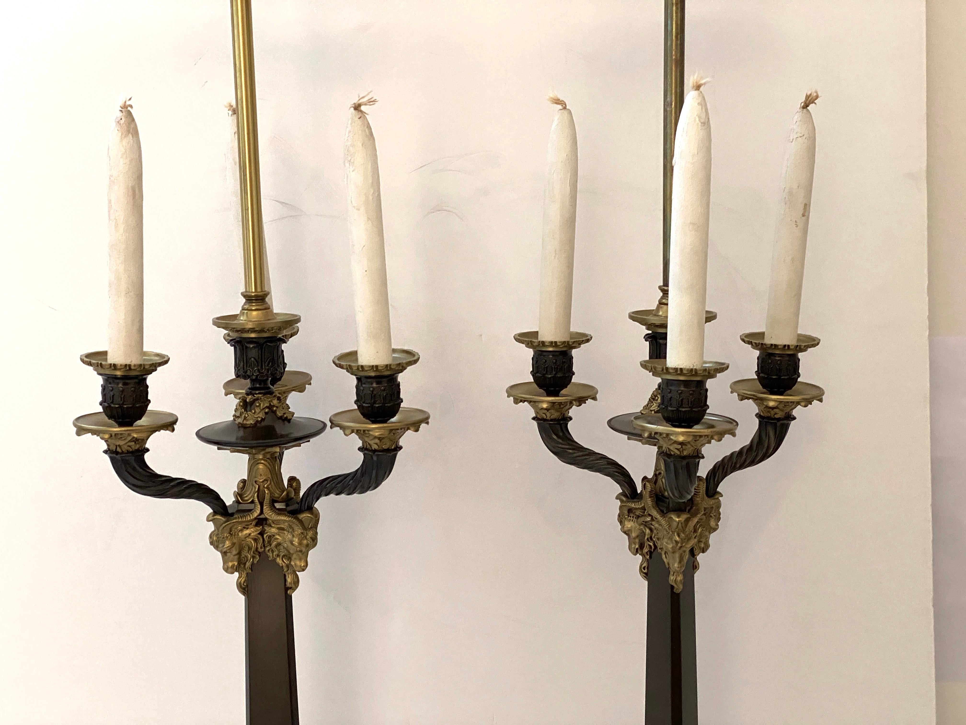 Pair of French Empire Revival Candleabra Table Lamps For Sale 5