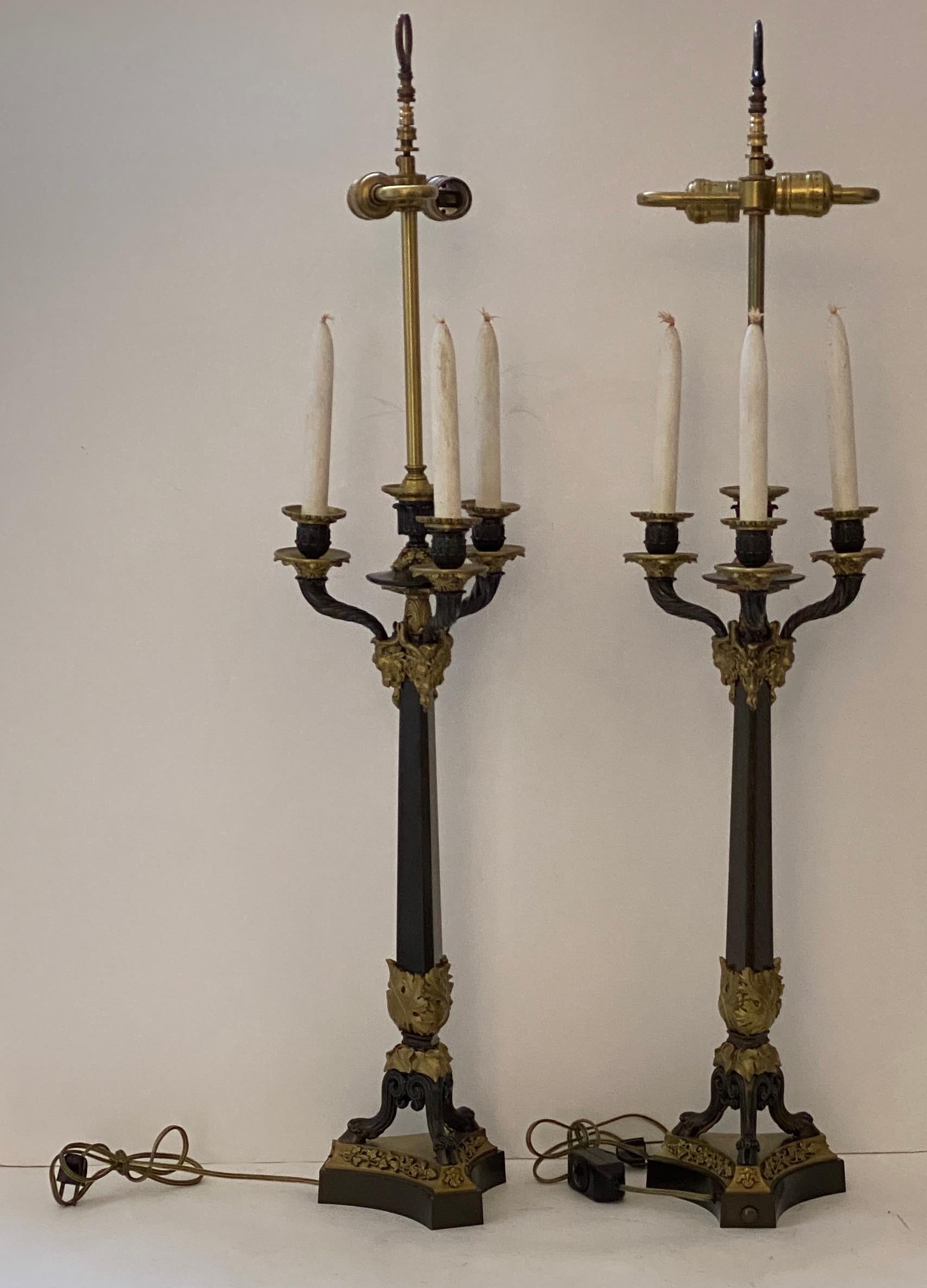 Pair of French Empire Revival Candleabra Table Lamps For Sale 7