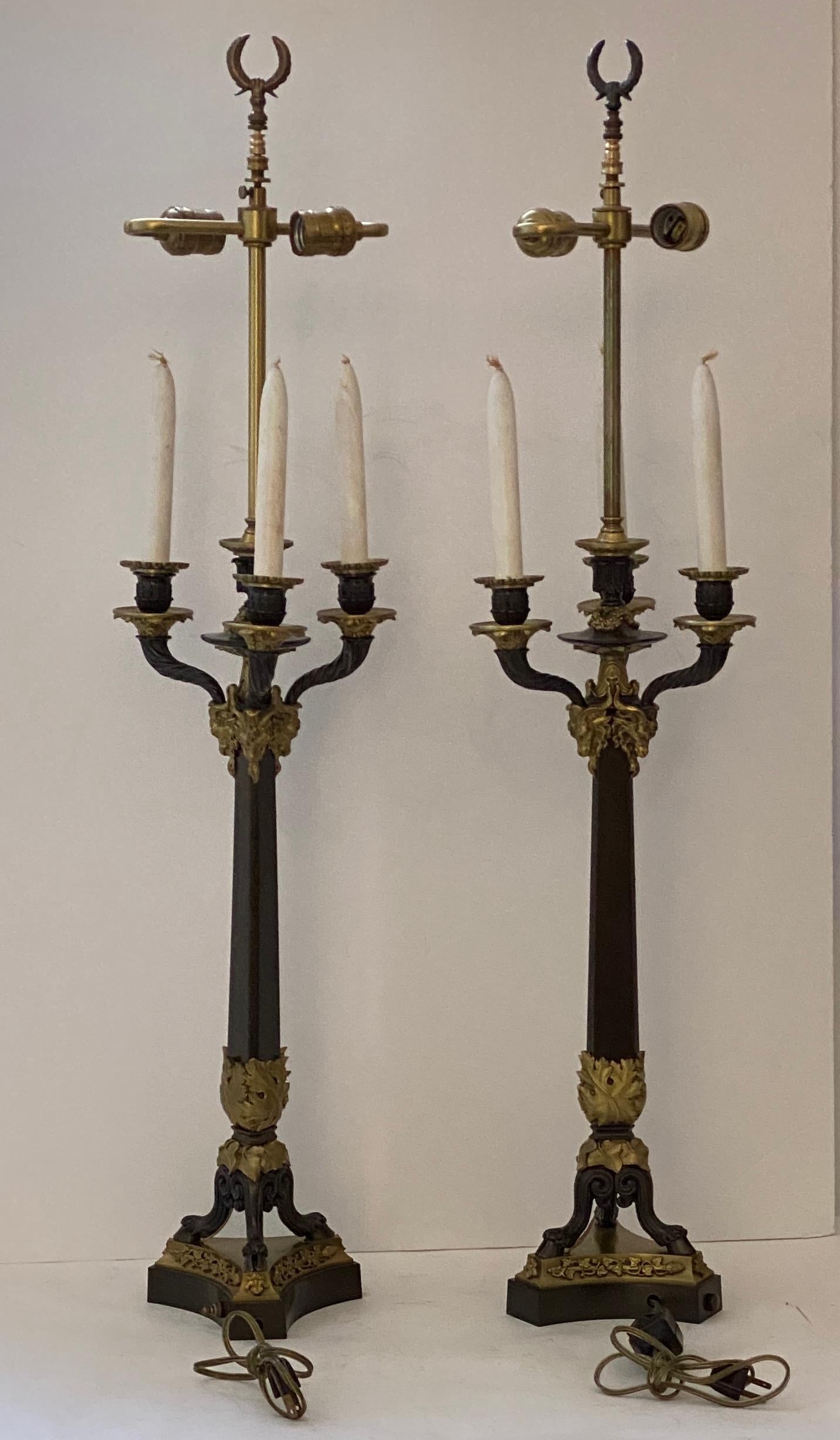 Pair of French Empire Revival Candleabra Table Lamps For Sale 8