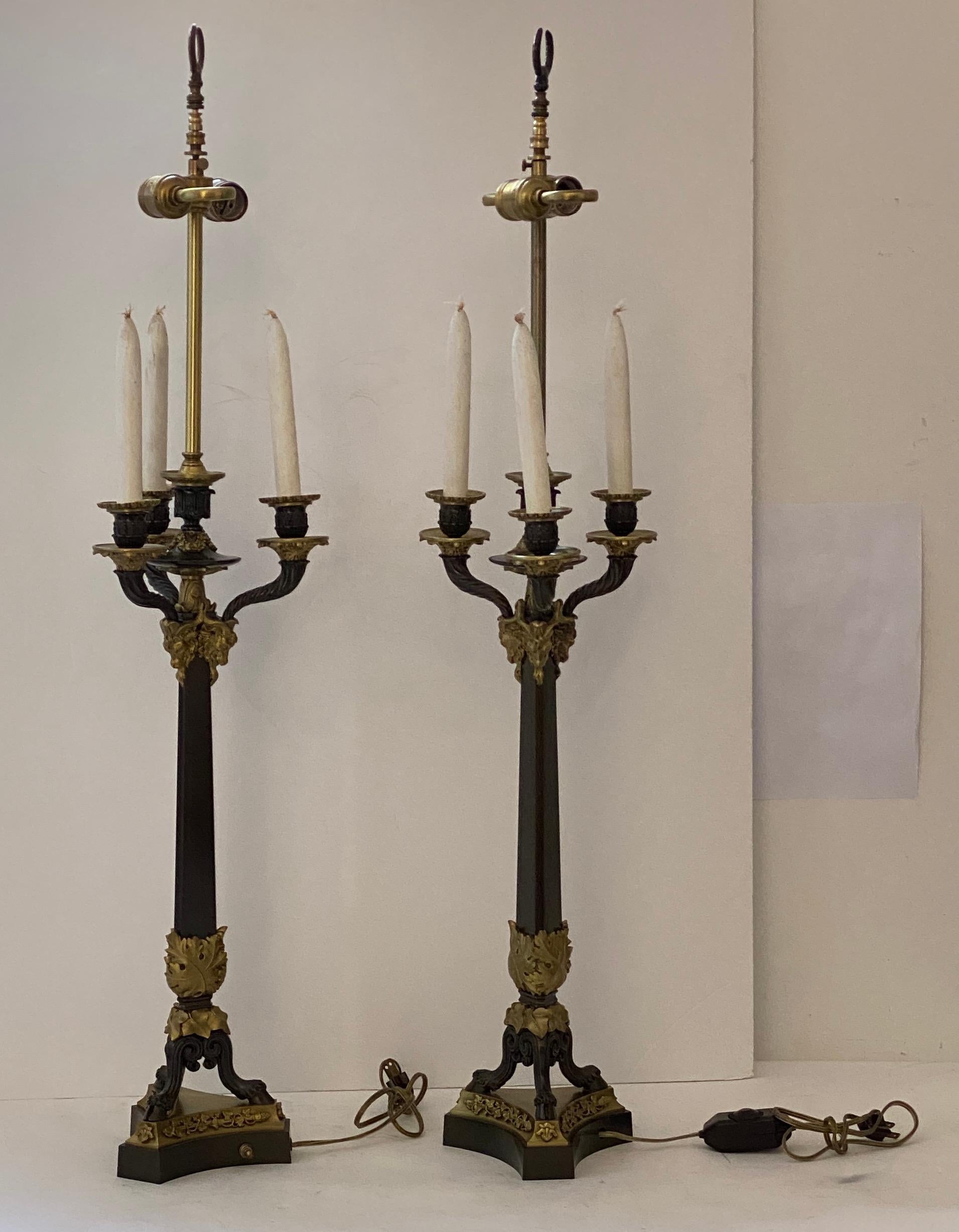 Pair of French Empire Revival Candleabra Table Lamps For Sale 9