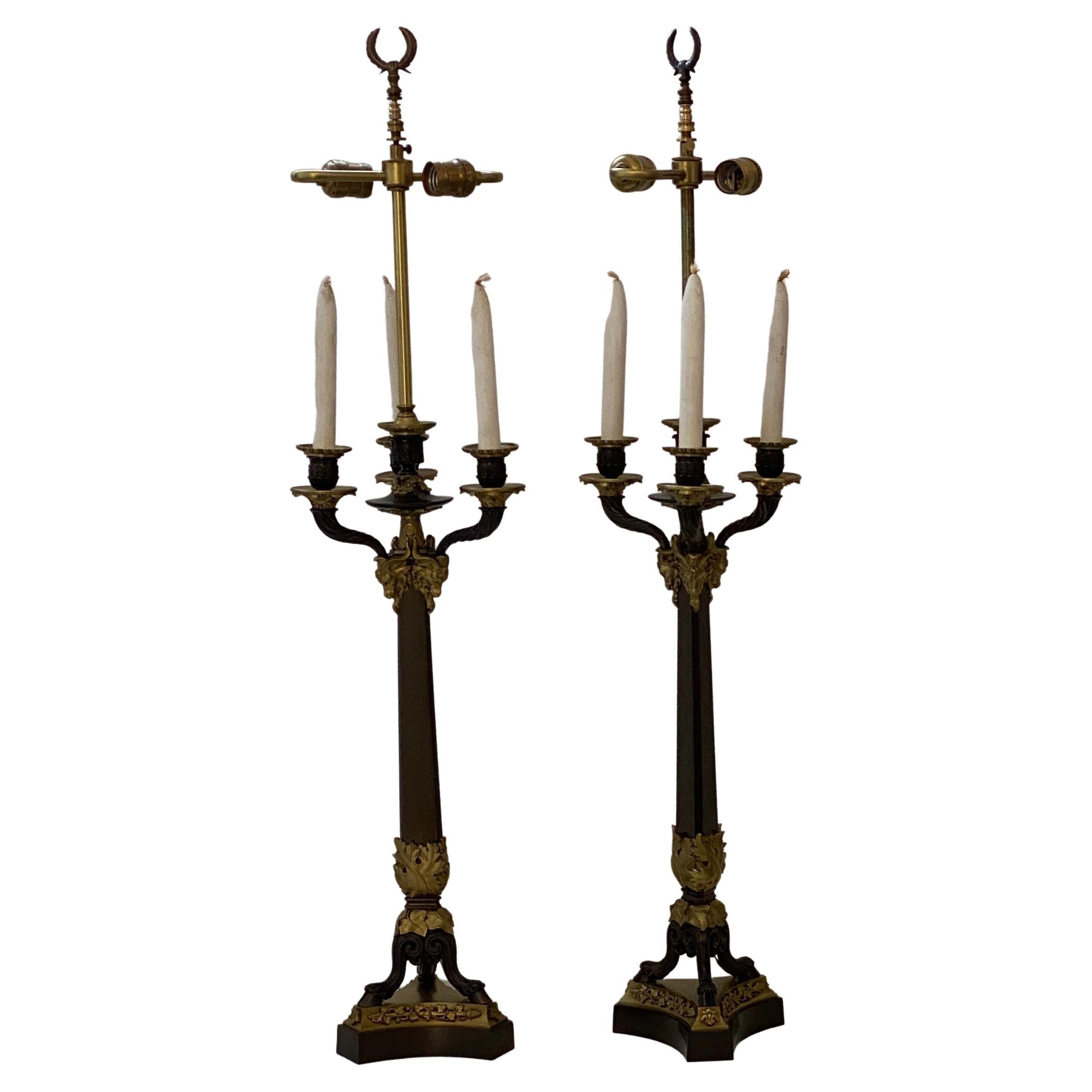 Paar franzsische Empire-Revival-Tischlampen mit Kandelabern im Angebot 8