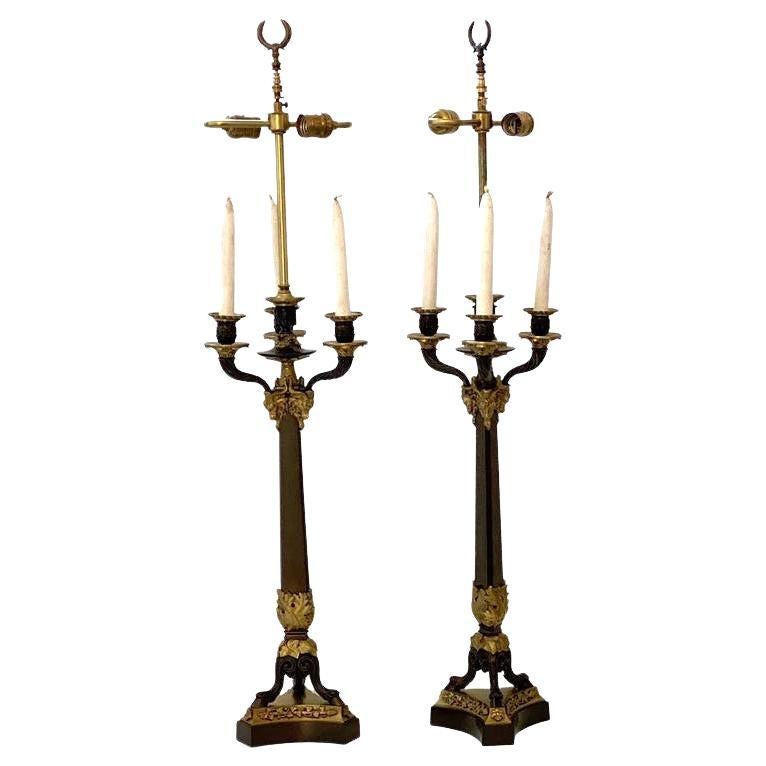 Pair of French Empire Revival Candleabra Table Lamps