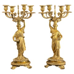 Pair of French Empire Revival Gilt Bronze Figural Candelabra - 18in