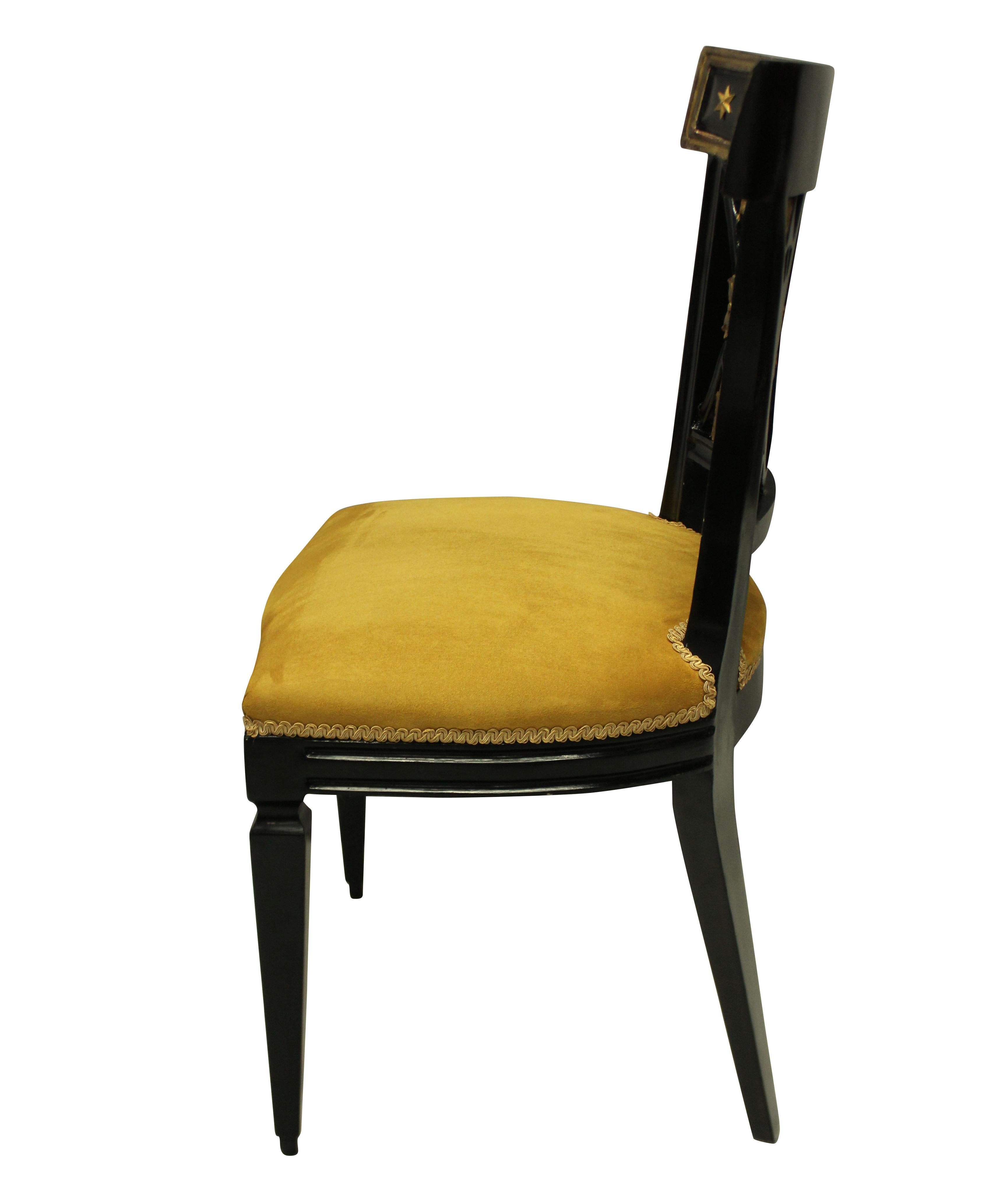 Ebonized Pair of French Empire Revival Hall Chairs
