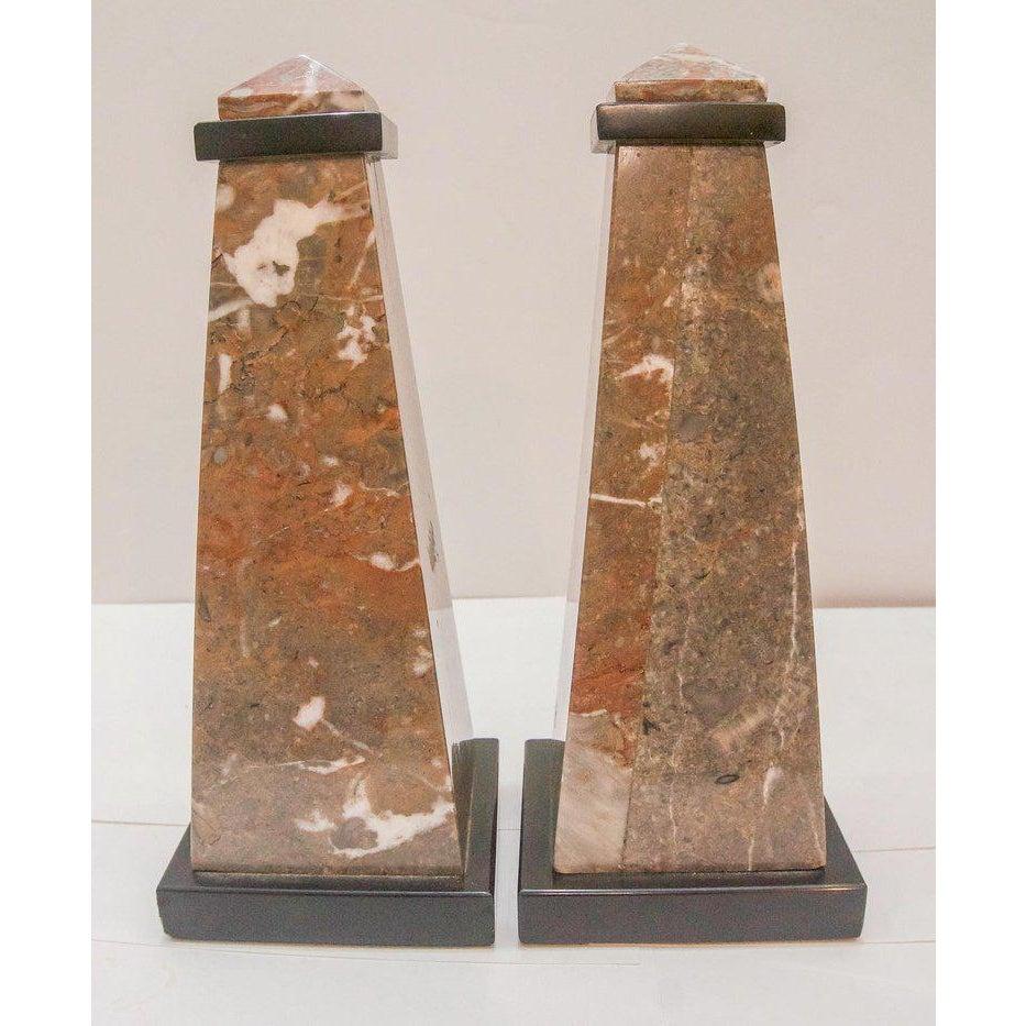 Hand-Crafted Pair of French Empire Revival Marble Obelisks