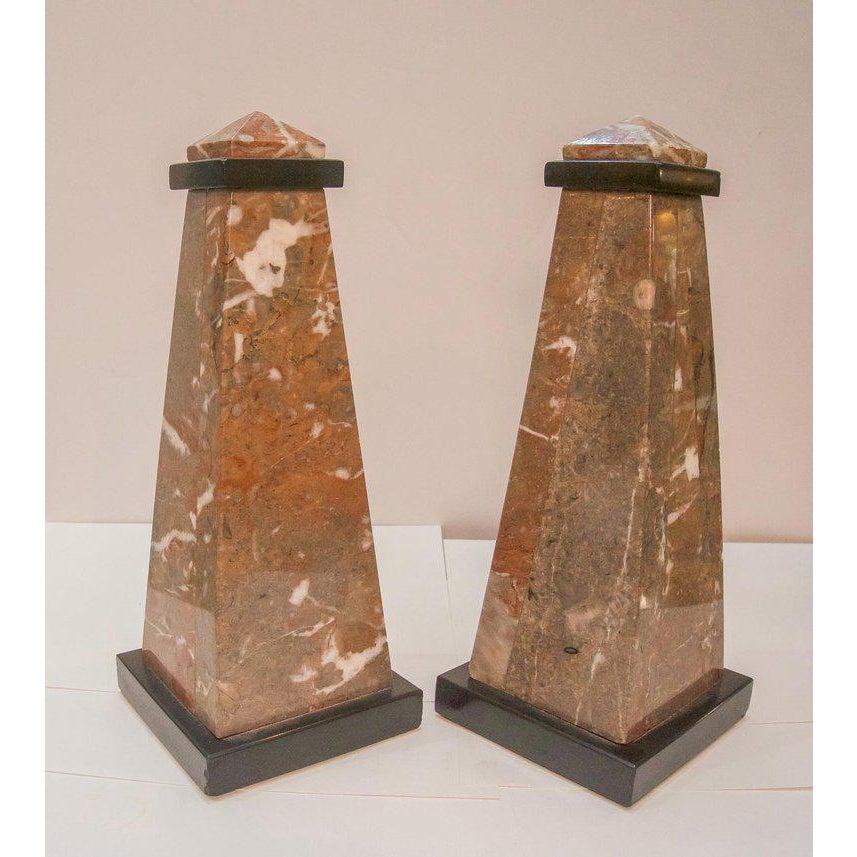 Pair of French Empire Revival Marble Obelisks 1