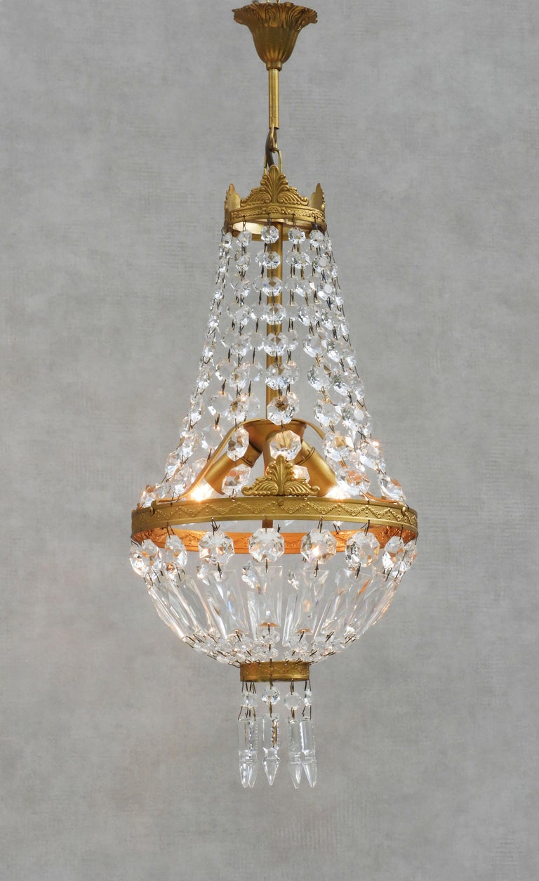 Pair of French Empire Revivel Basket Style Pendant Light Chandeliers