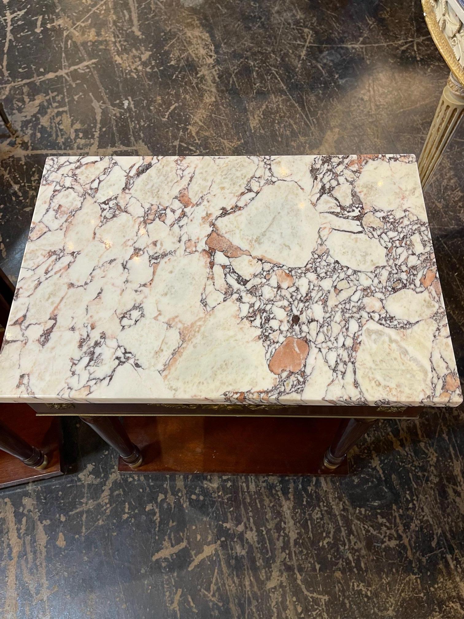 Breccia Marble Pair of French Empire Side Tables  For Sale