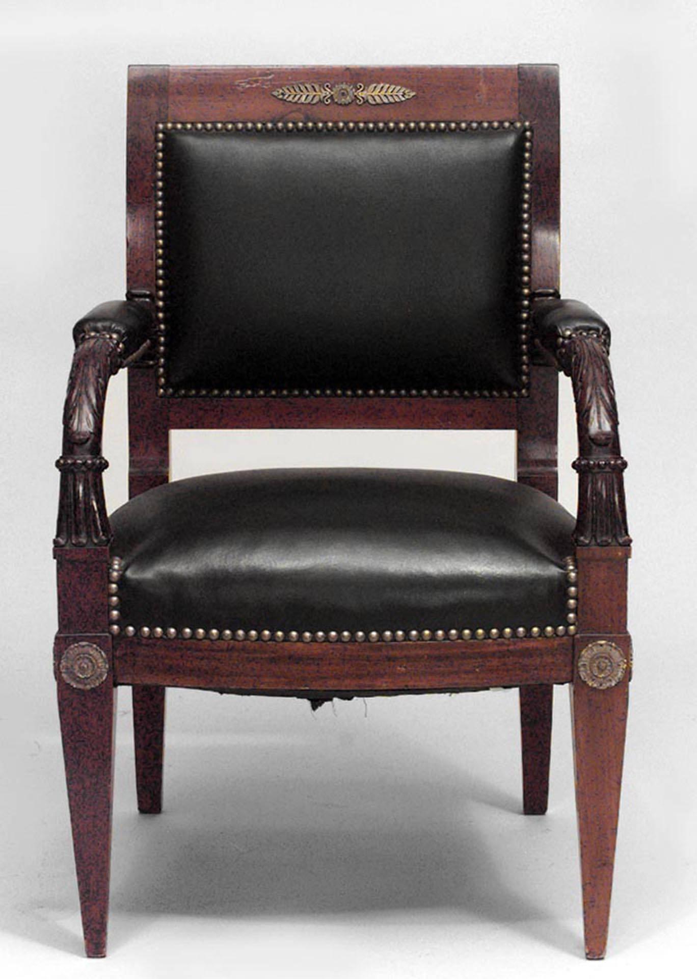 Pair of French Empire Mahogany Leather Armchairs In Good Condition For Sale In New York, NY