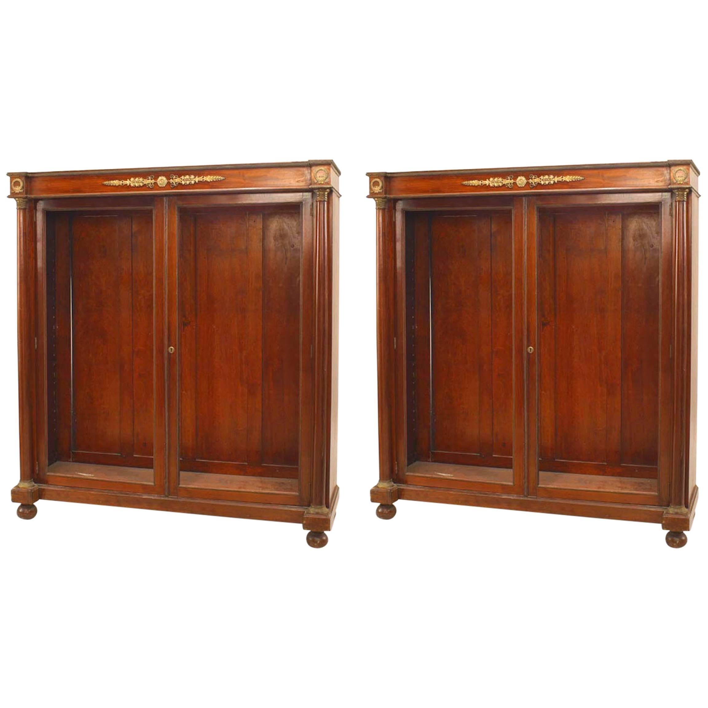 Pair of French Empire Mahogany and Bronze Bookcases