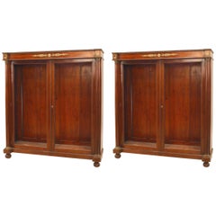 Pair of French Empire Mahogany and Bronze Bookcases