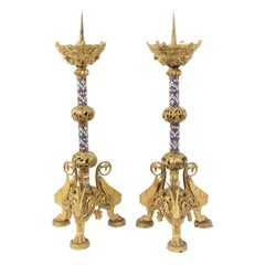 Coppia di candelabri da altare in bronzo Dore del XIX secolo in stile Impero francese