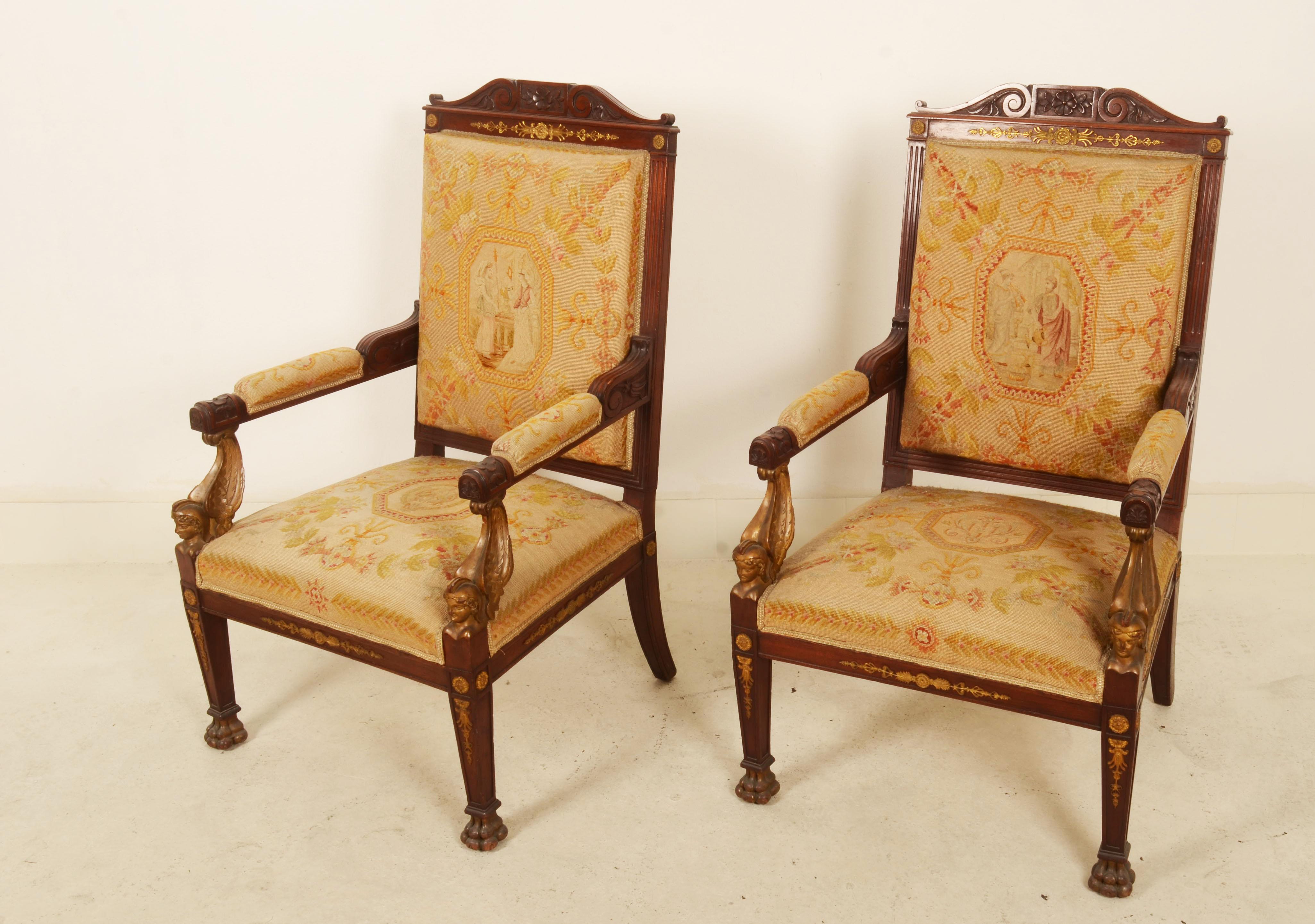Pair of French Empire Style Armchairs In Fair Condition For Sale In Vienna, AT