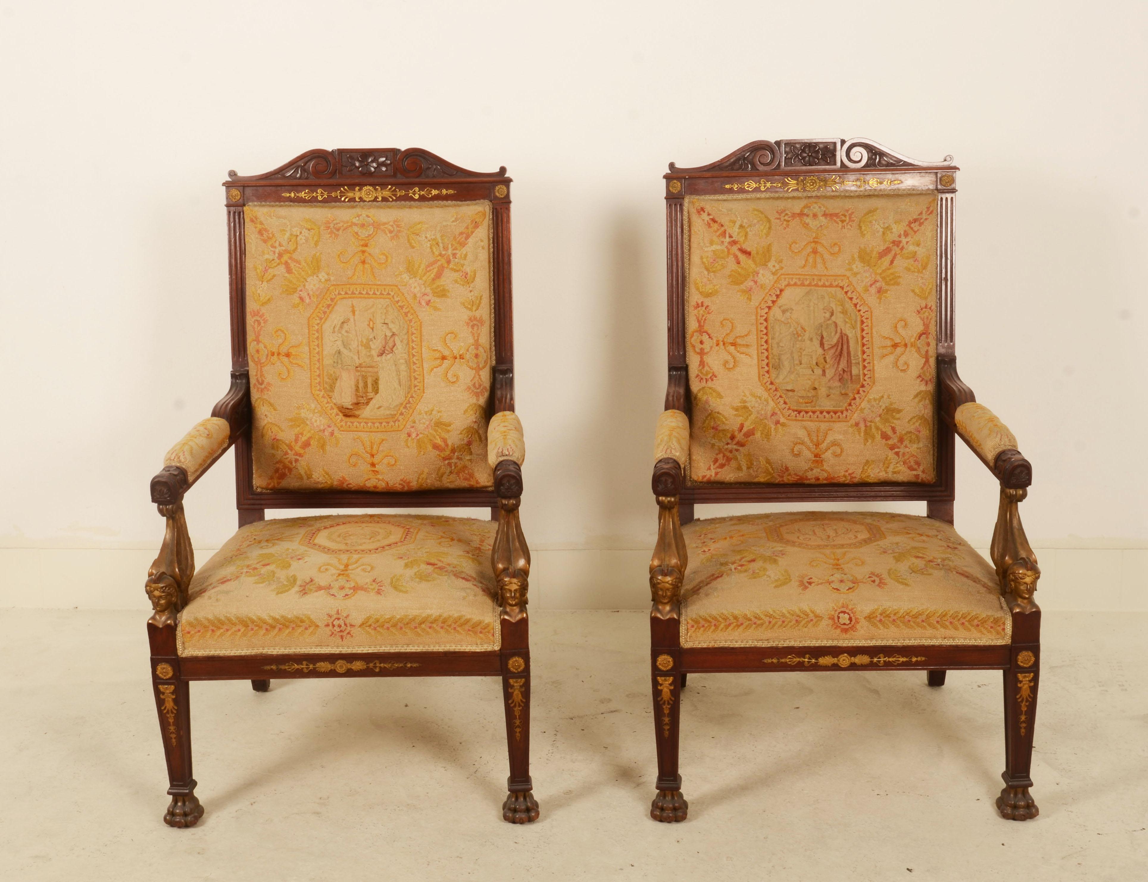 Late 19th Century Pair of French Empire Style Armchairs For Sale