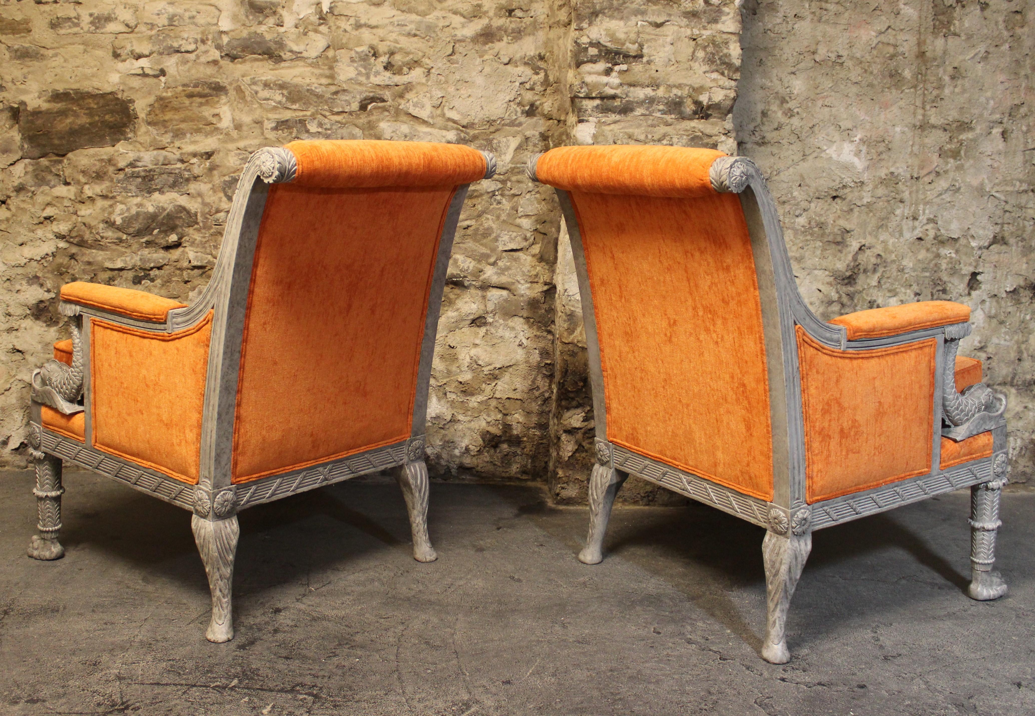 Upholstery Pair of French Empire Style Armchairs