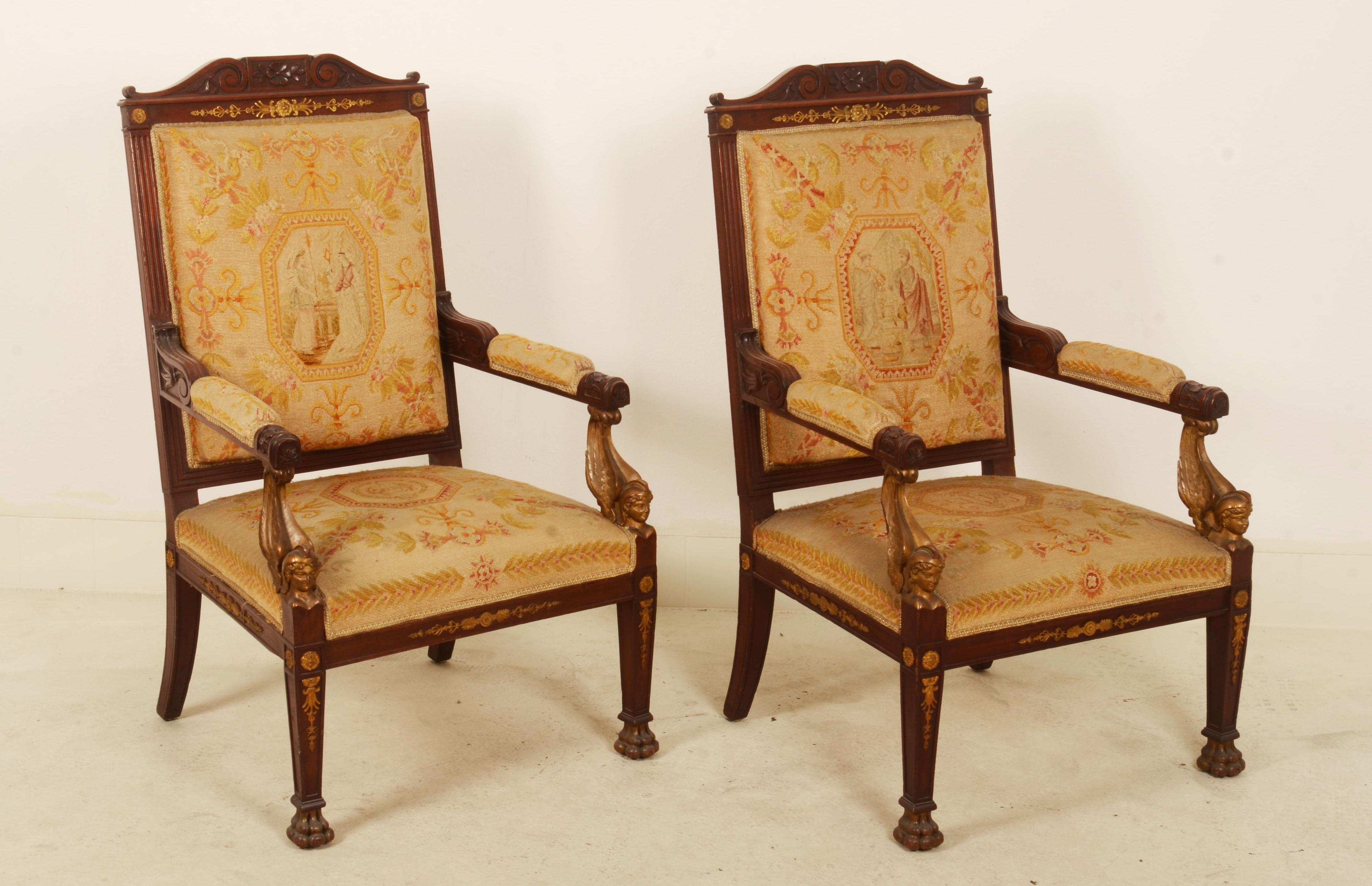 Pair of French Empire Style Armchairs For Sale 1