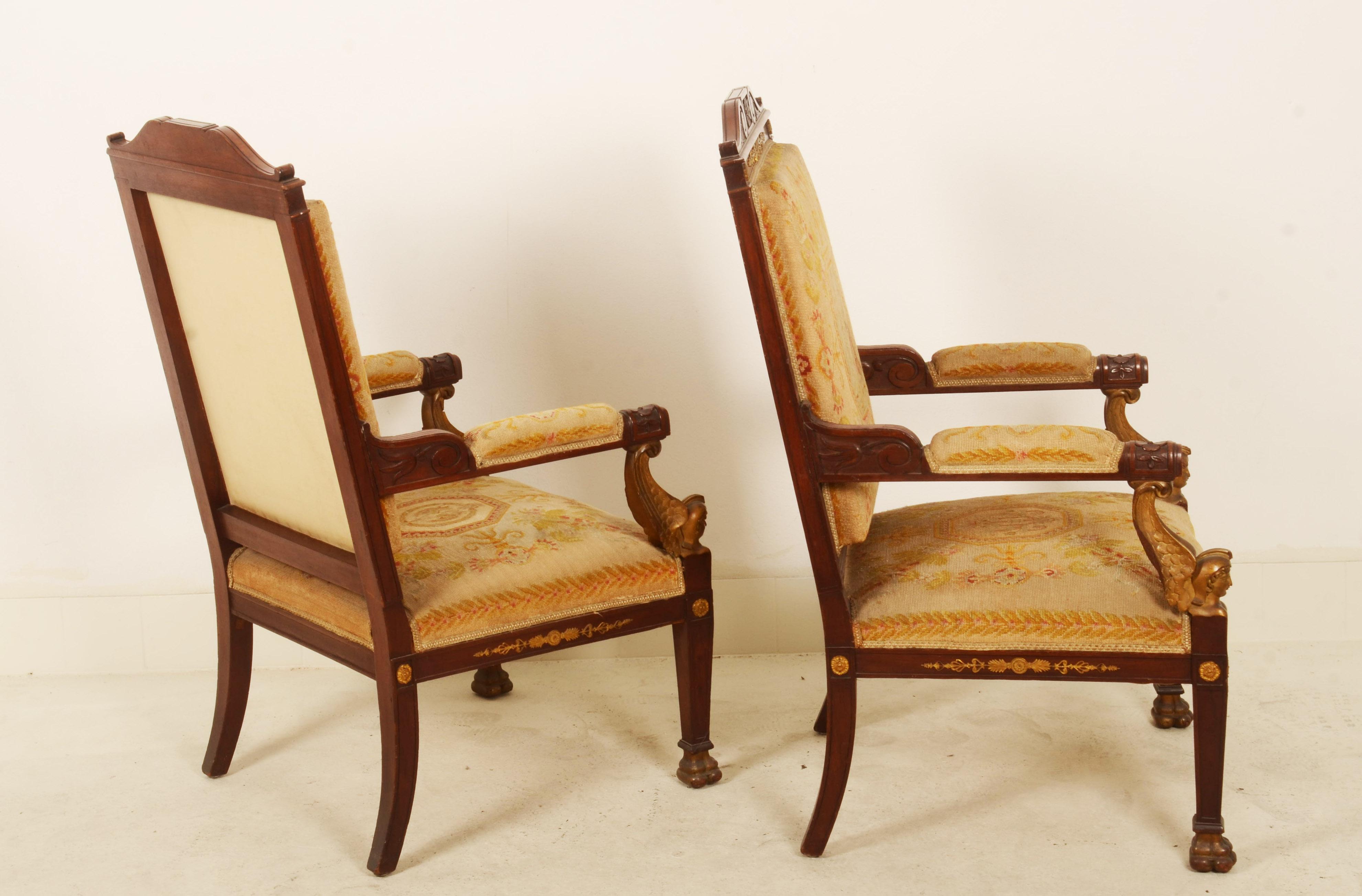 Pair of French Empire Style Armchairs For Sale 2