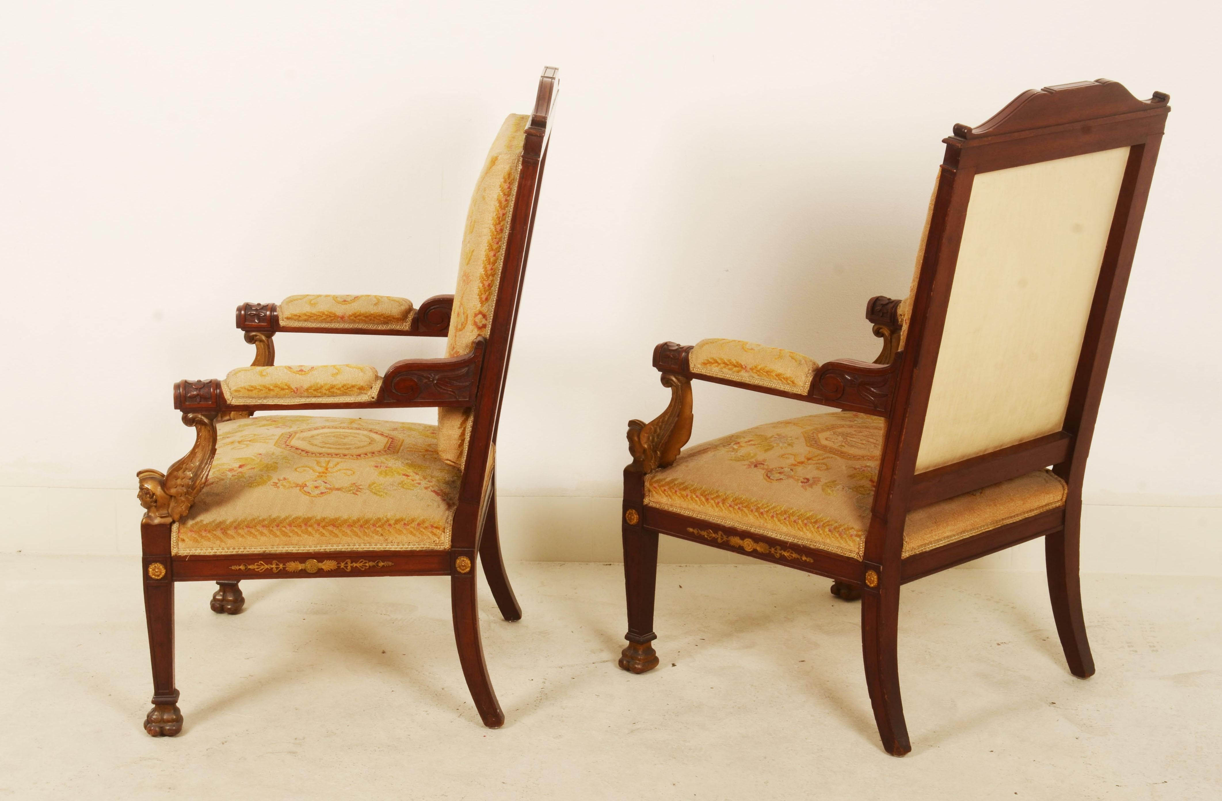 Pair of French Empire Style Armchairs For Sale 4
