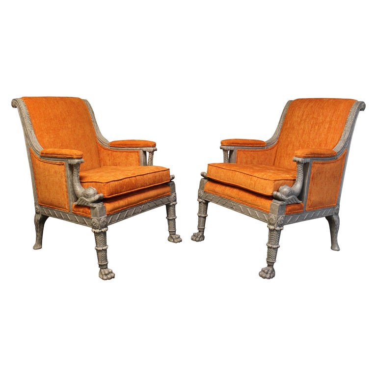 Pair of French Empire Style Armchairs For Sale