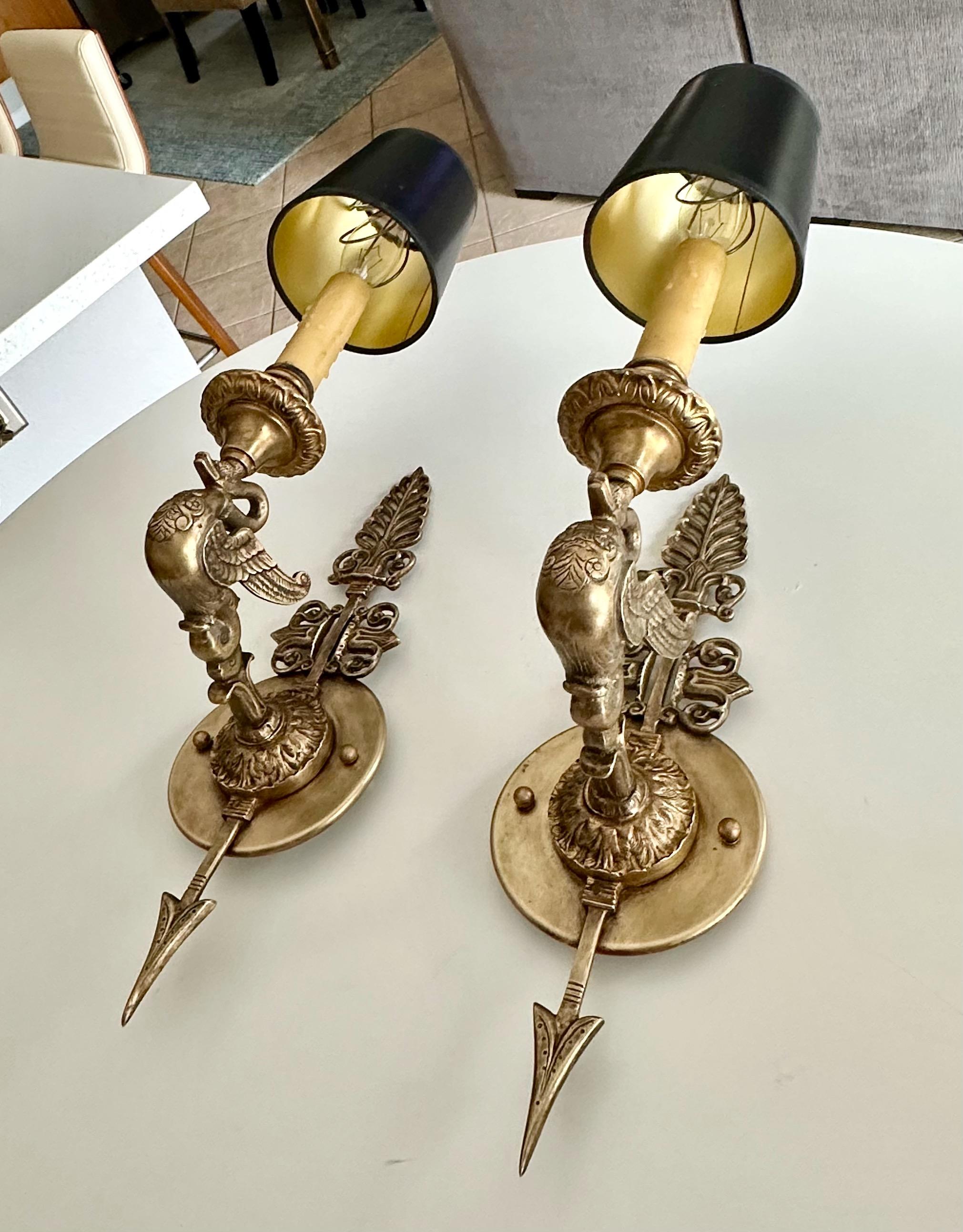 Pair of French Empire Style Arrow Swan Wall Sconces en vente 6