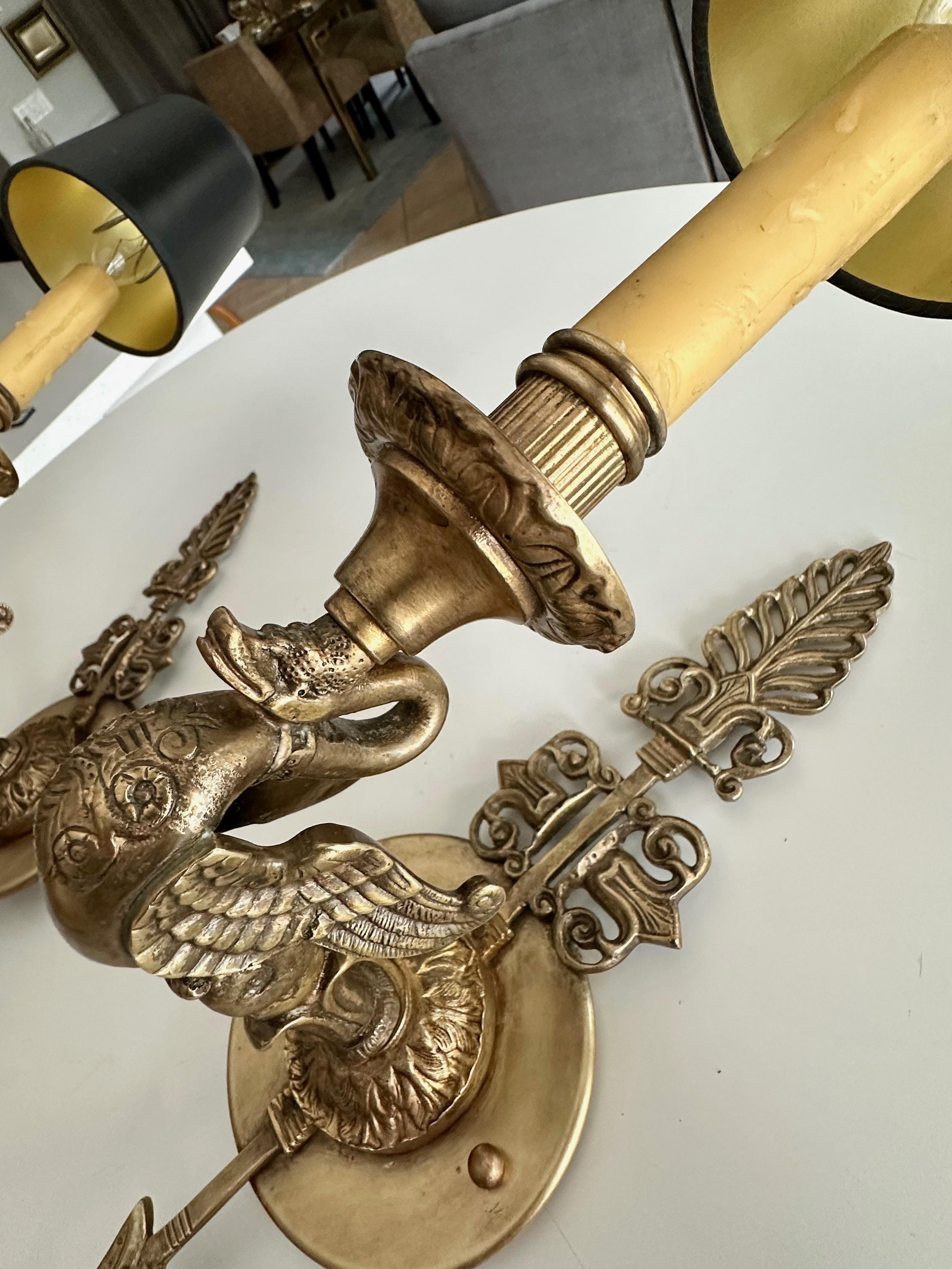 Pair of French Empire Style Arrow Swan Wall Sconces en vente 7