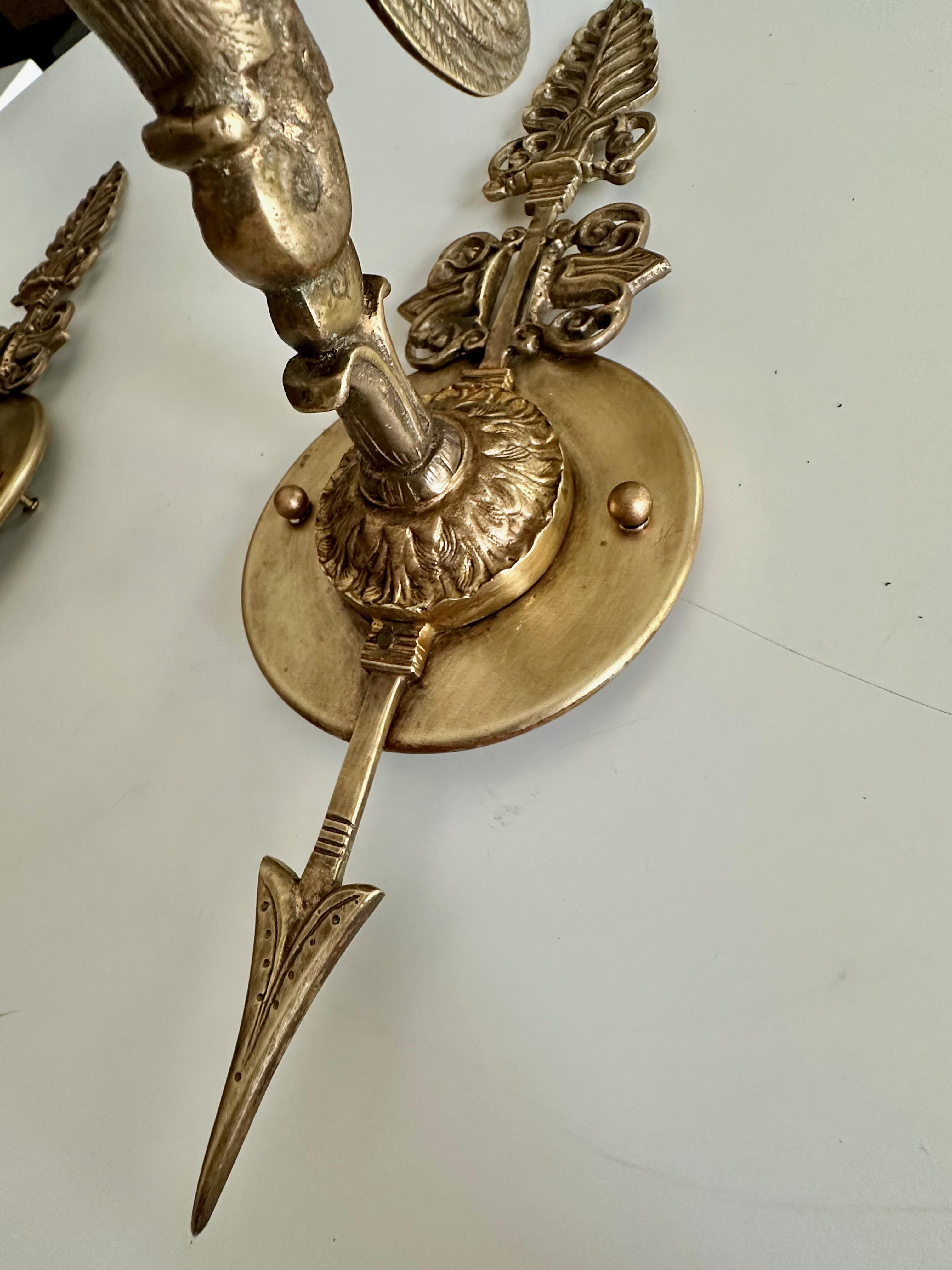 Pair of French Empire Style Arrow Swan Wall Sconces en vente 11