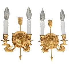 Pair of French Empire Style Arrow Swan Wall Sconces