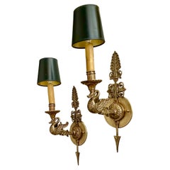 Pair of French Empire Style Arrow Swan Wall Sconces
