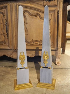 Pair of French Empire Style Blue Turquin Marble Obelisks, Early 1900s