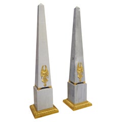 Pair of French Empire Style Blue Turquin Marble Obelisks, Early 1900s