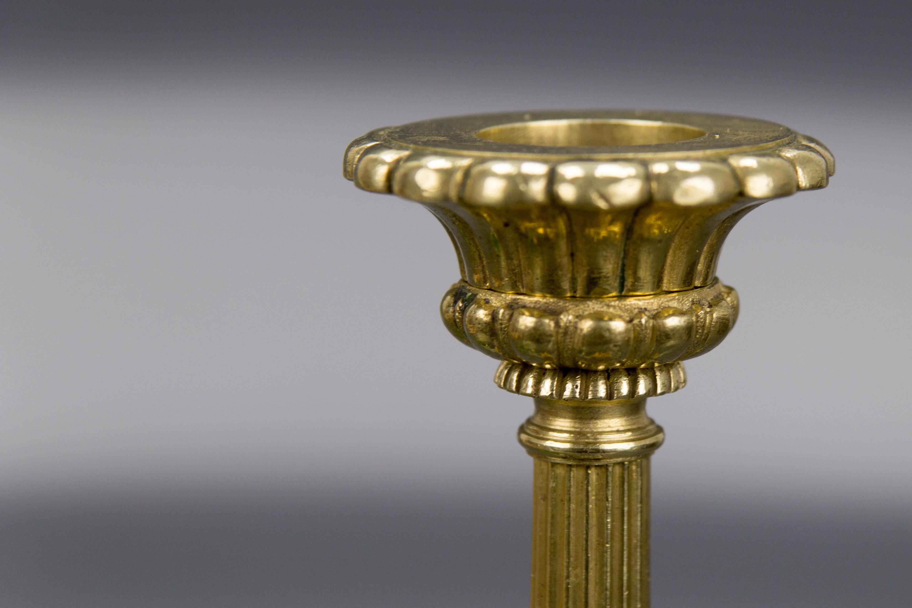 Pair of French Empire Style Brass and Bronze Candlesticks on Tripod Lion Paws 2