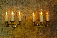 Pair of French Empire Style Brass and Bronze Three-Light Wall Sconces, 1920