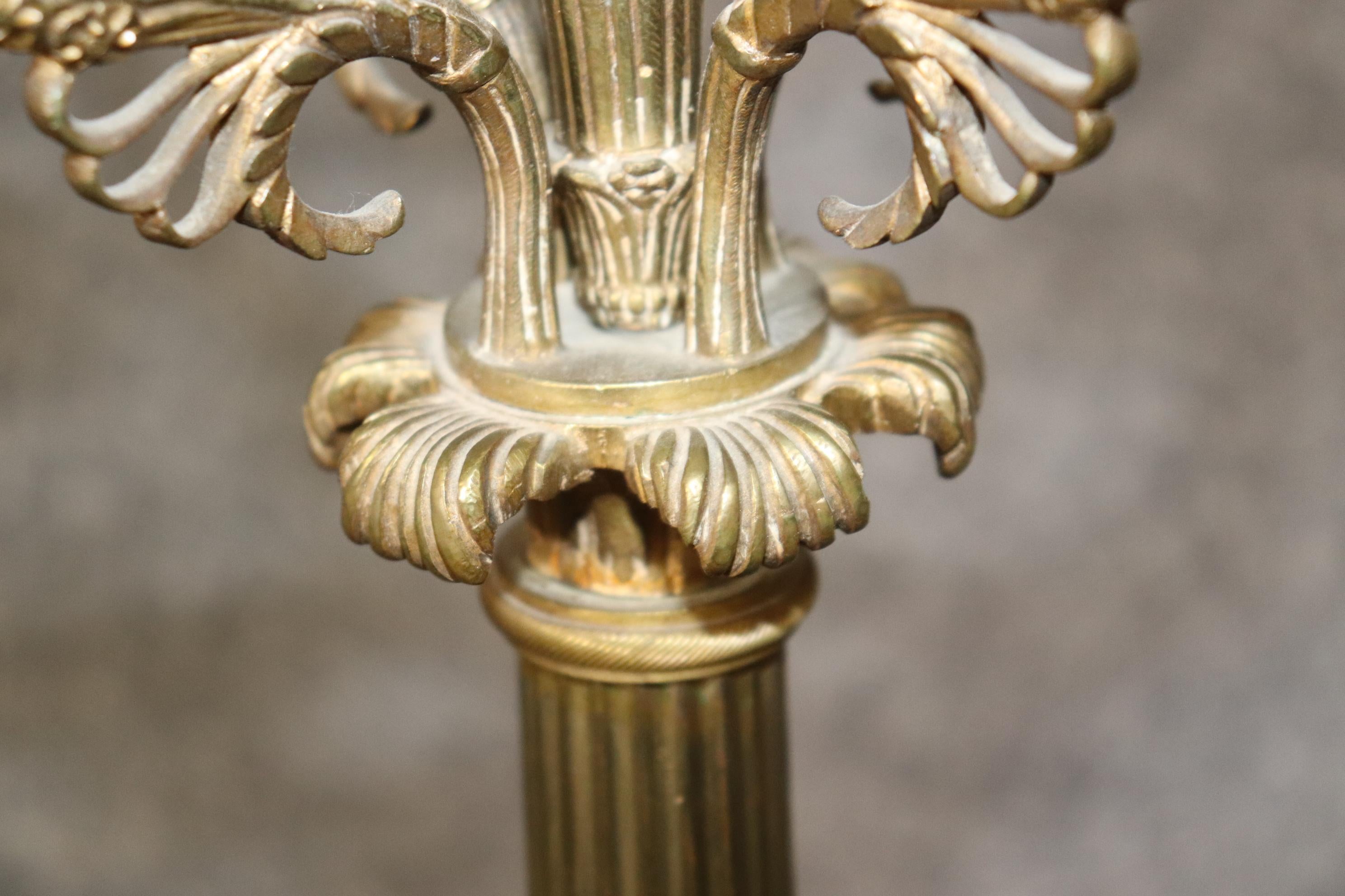 Pair of French Empire Style Brass and Marble Candelabras  For Sale 4