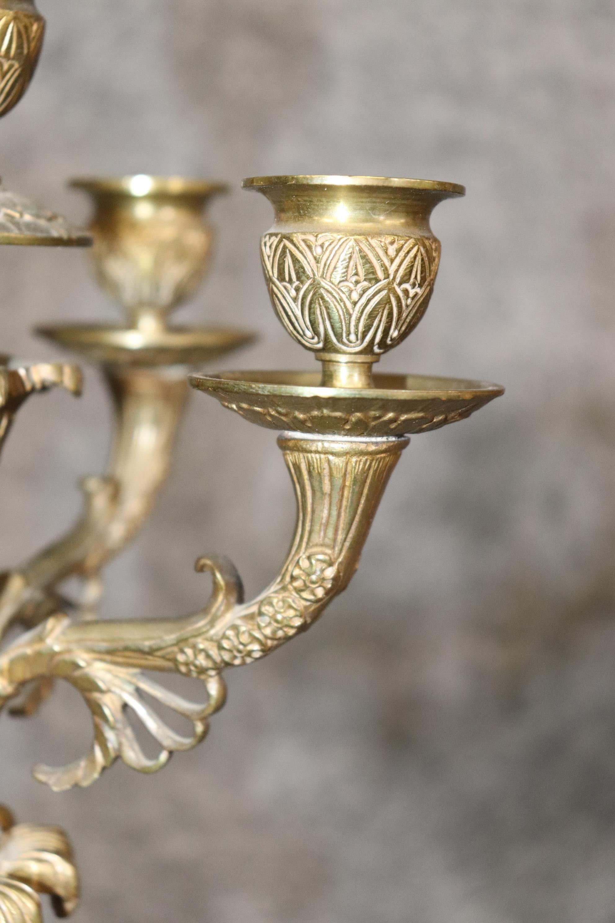Pair of French Empire Style Brass and Marble Candelabras  For Sale 3