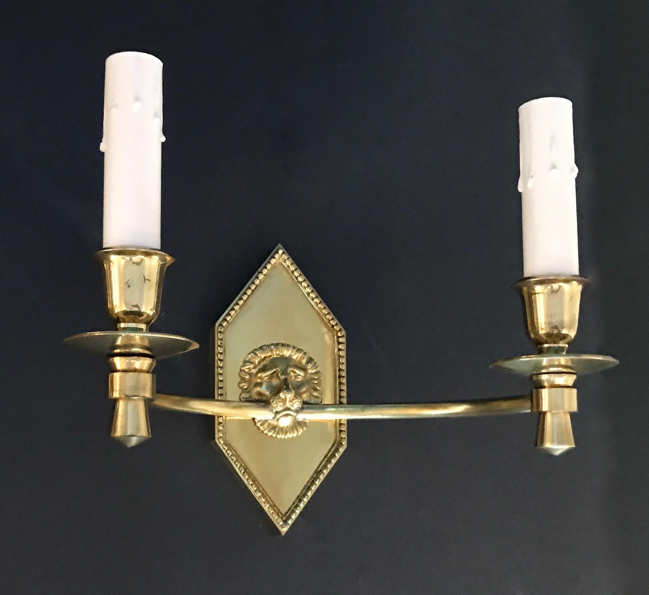 Pair of French Empire Style Brass Lion Wall Sconces 6