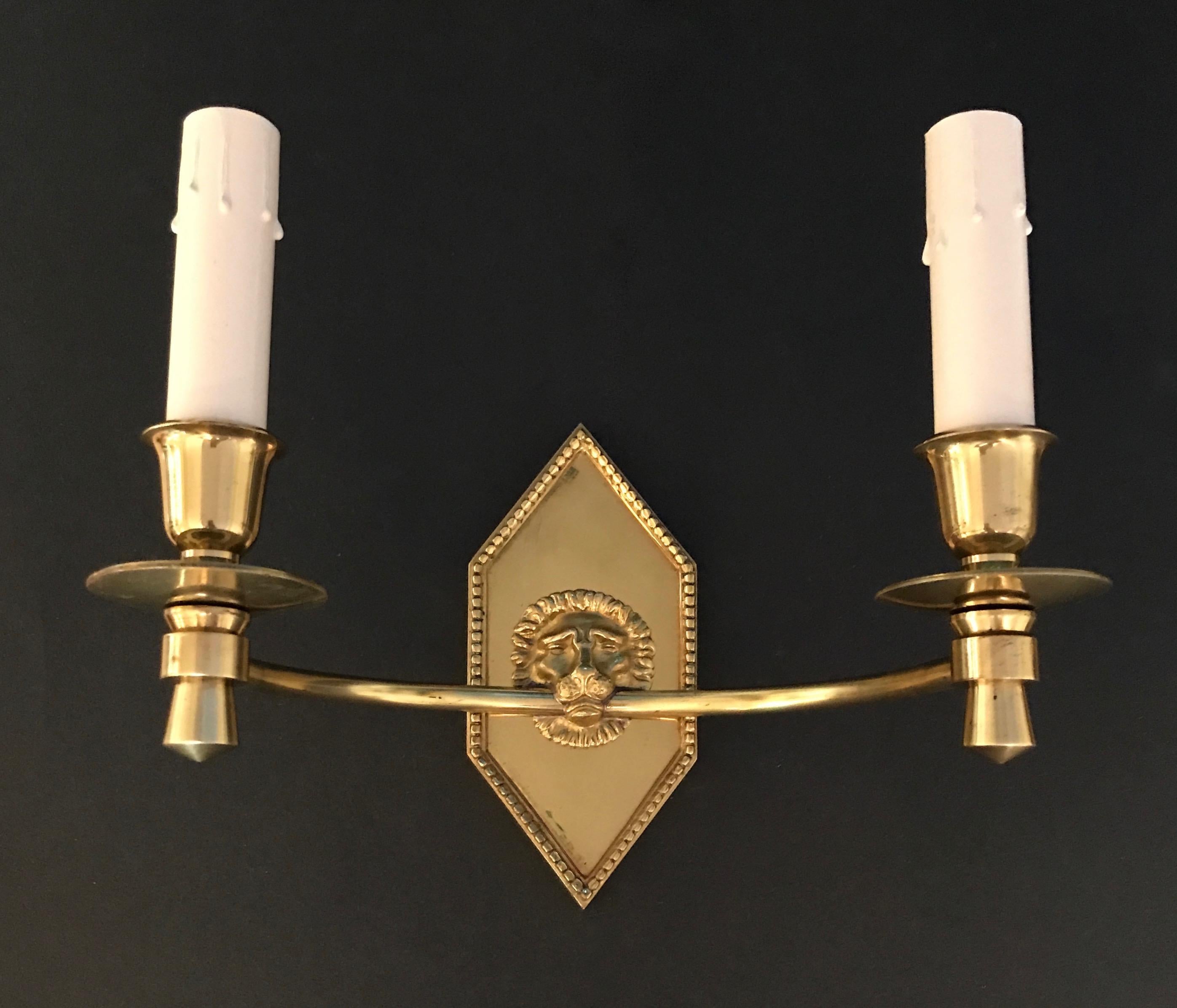 Pair of French Empire Style Brass Lion Wall Sconces 7