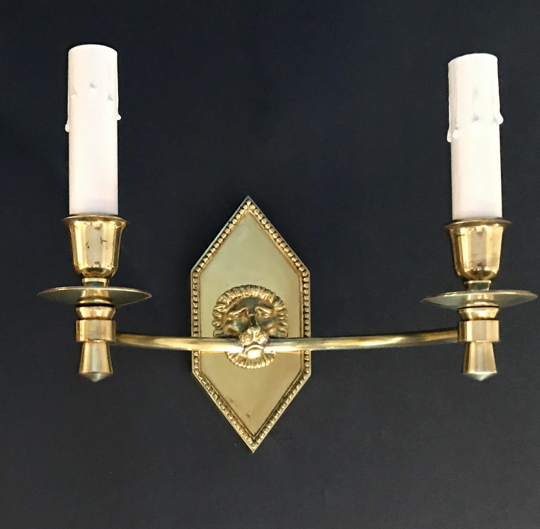Pair of French Empire Style Brass Lion Wall Sconces 8