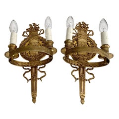 Pair of French Empire Style Brass Wall Sconces