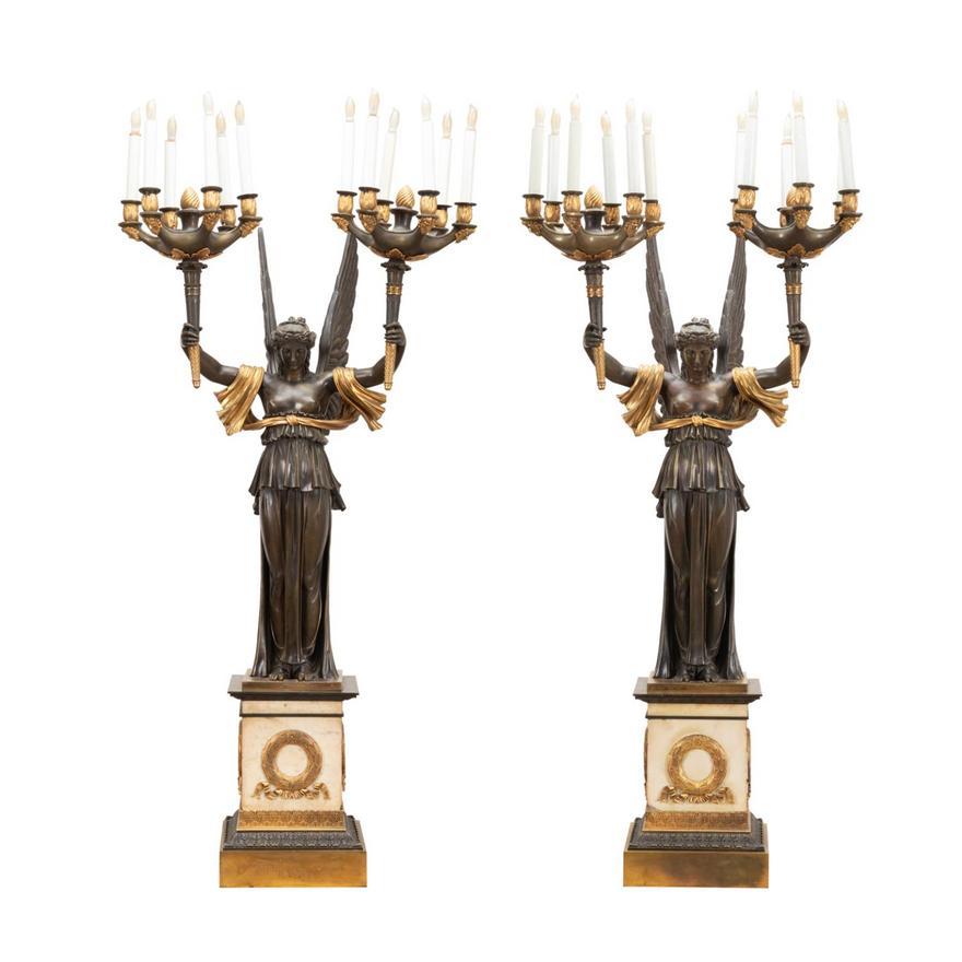 Pair of French Empire style Bronze and Bronze Dore Candelabra For Sale 3